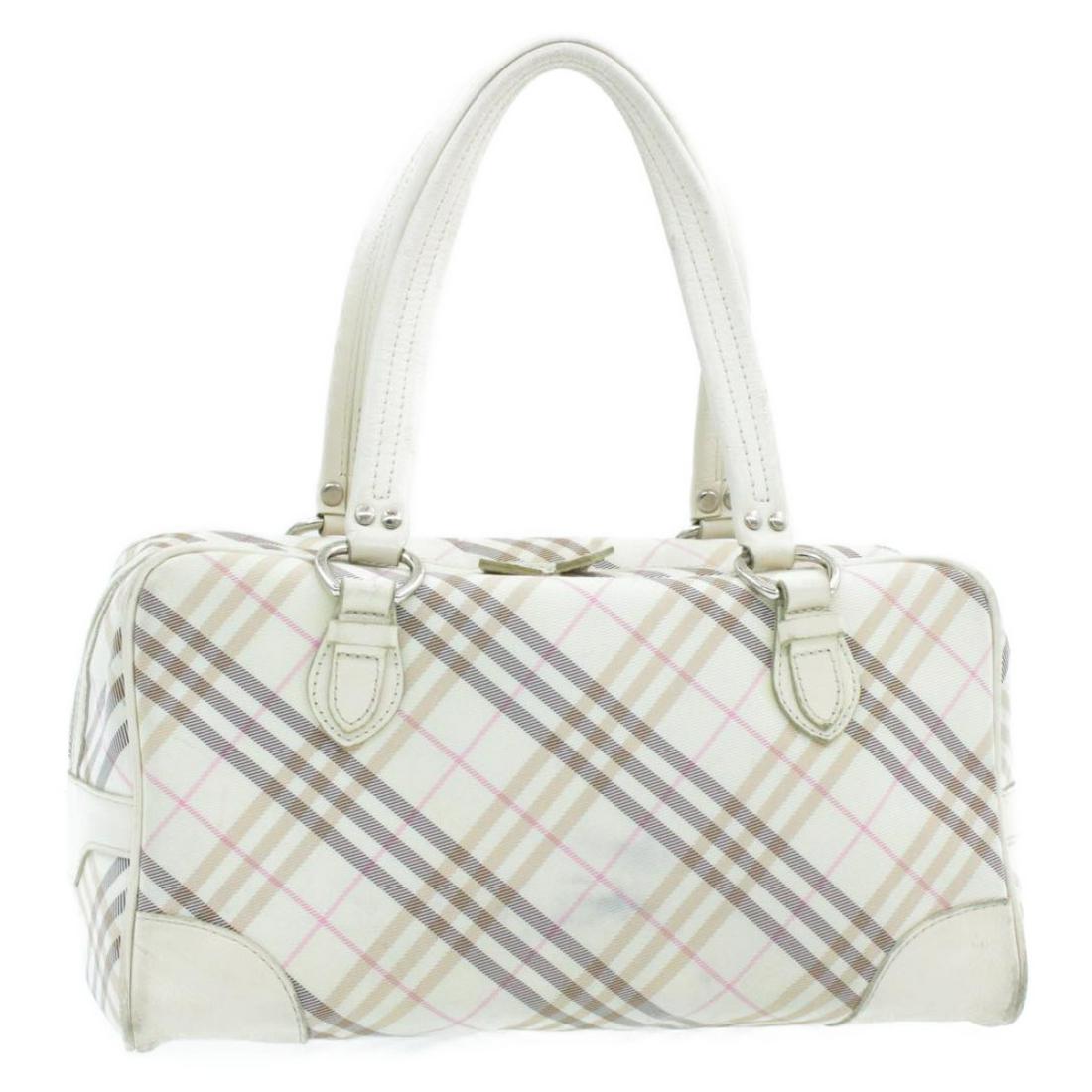 Authentic BURBERRY Blue Label Nova Check Hand Bag White: Brand: BURBERRY Style: Hand Bag Material: Canvas Color: White Made in: - Size (Inches): W12.99 x H6.69 x D5.9inch(Approx) Exterior Condition: Canvas : slightly rubbing, stain Handle : rubbing Leather