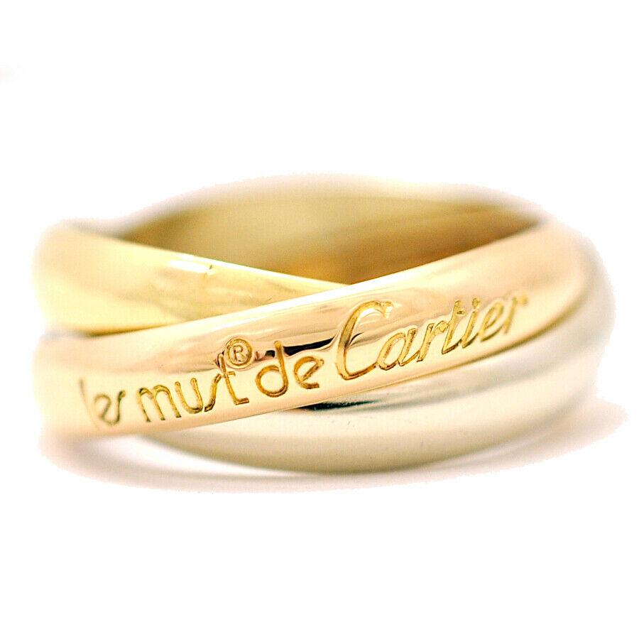 Authentic CARTIER 750 Yellow Gold Pink Gold White Gold: Brand: CARTIER Material: 750 Yellow Gold Pink Gold White Gold Size: #51 Approx US size:5 3/4 Width:0.13"(3.5mm) Weight:7.6g Come with: Storage Box All Bidhaus items come with a 100% money-back authent