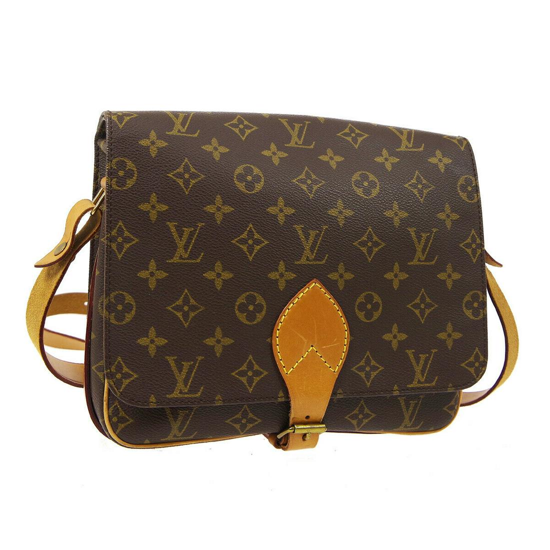 Authentic LOUIS VUITTON CARTOUCHIERE Monogram Canvas,: Brand: LOUIS VUITTON Material: Monogram canvas, Leather Style: Cross Body Color: Brown Size(inch): W9.8 x H8.3 x D3.0 " Size(inch): W 9.8 x H 8.3 x D 3.0 " Strap Drop. 18.5 - 20.9 " Country of Origin: