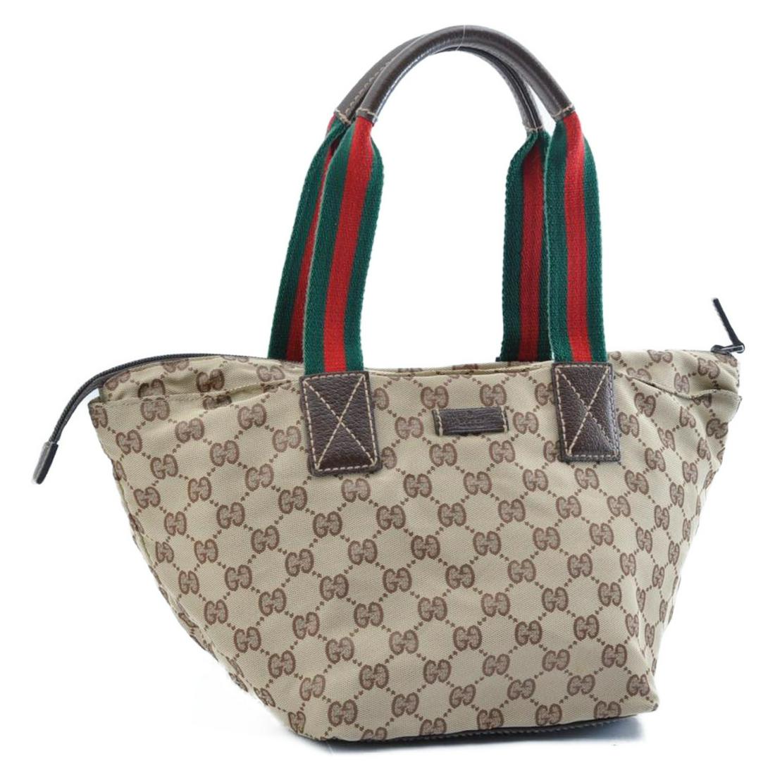Authentic GUCCI Canvas Tote Bag: Brand: GUCCI Material: Canvas Style: Tote Bag Color: Brown Size(inch): W7.08-14.17 x H7.08 x D7.08inch/ Handle Drop 7.08Inch(Approx) Country of Origin: Italy Accessory: There is no item box and dust b