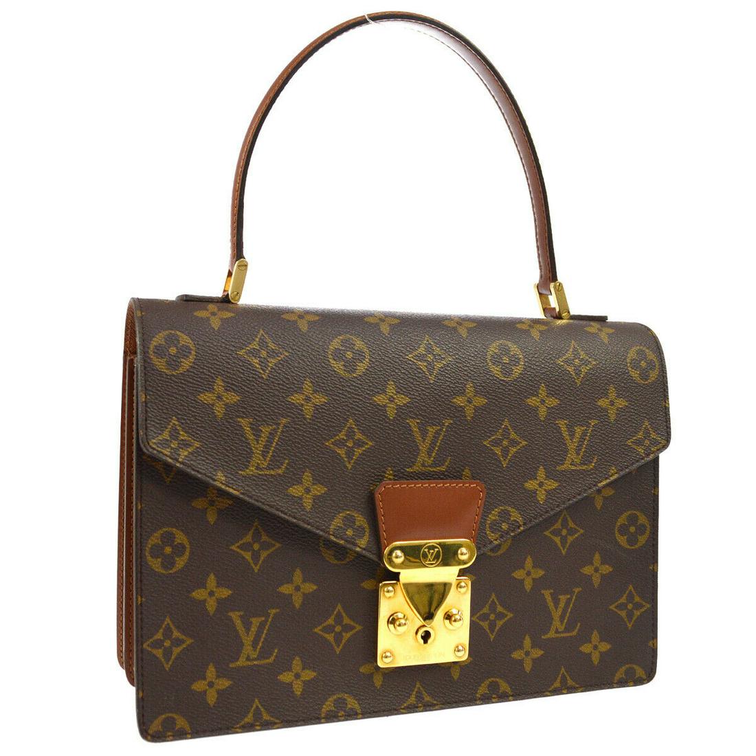 Authentic LOUIS VUITTON Monogram Canvas, Leather: Brand: LOUIS VUITTON Material: Monogram canvas, Leather Style: Satchel Color: Brown Size(inch): W10.6 x H7.5 x D3.1 " / Strap Drop: 5.9 Size(inch): W 10.6 x H 7.5 x D 3.1 " Handle Drop. 5.9 " Country 
