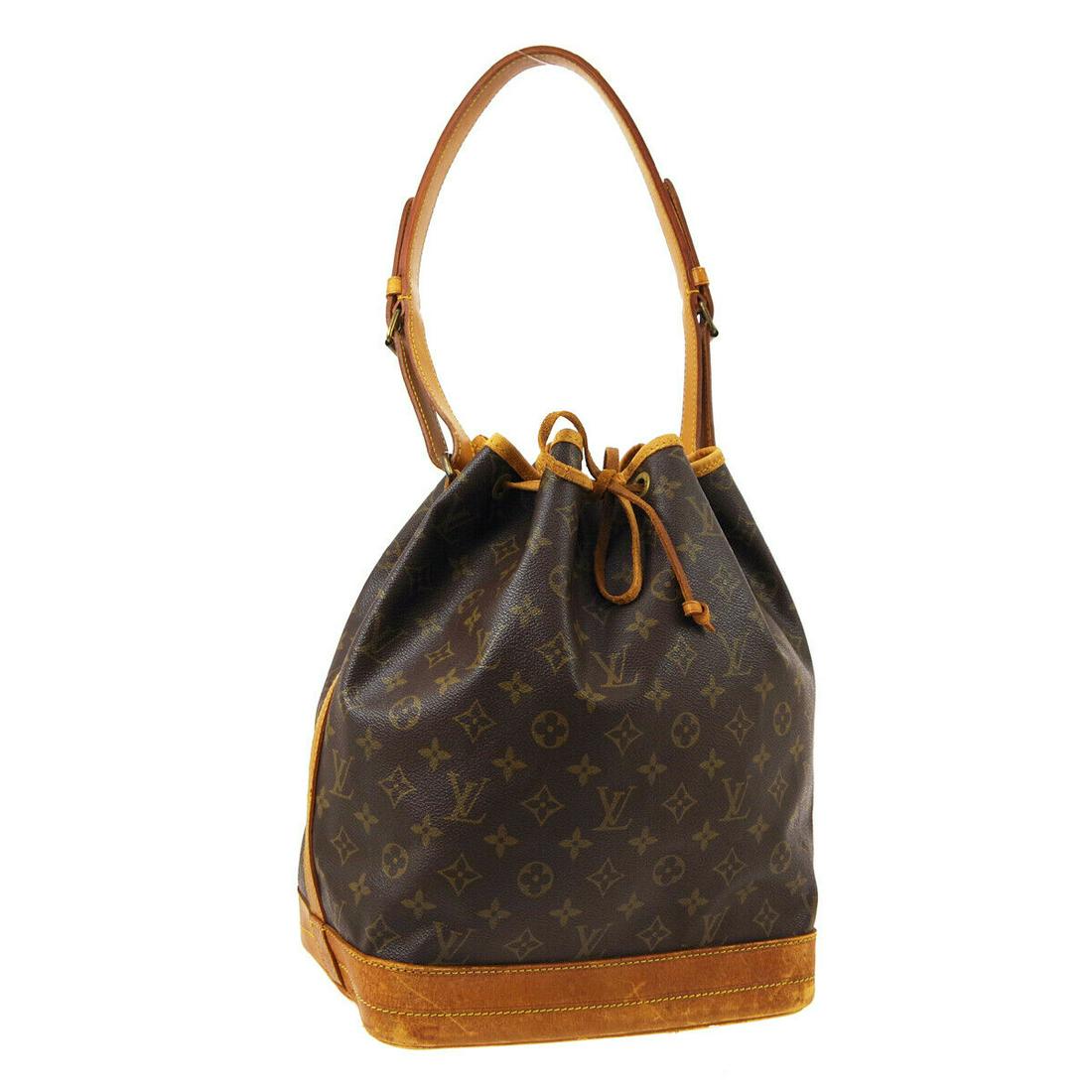 Authentic LOUIS VUITTON NOE Monogram Canvas, Leather: Brand: LOUIS VUITTONMaterial: Monogram canvas, LeatherStyle: Shoulder BagColor: BrownSize(inch): W10.2 x H13.4 x D7.5 "Size(inch): W 10.2 x H 13.4 x D 7.5 "Strap Drop. 9.8 - 12.9 "Country of Origin: F