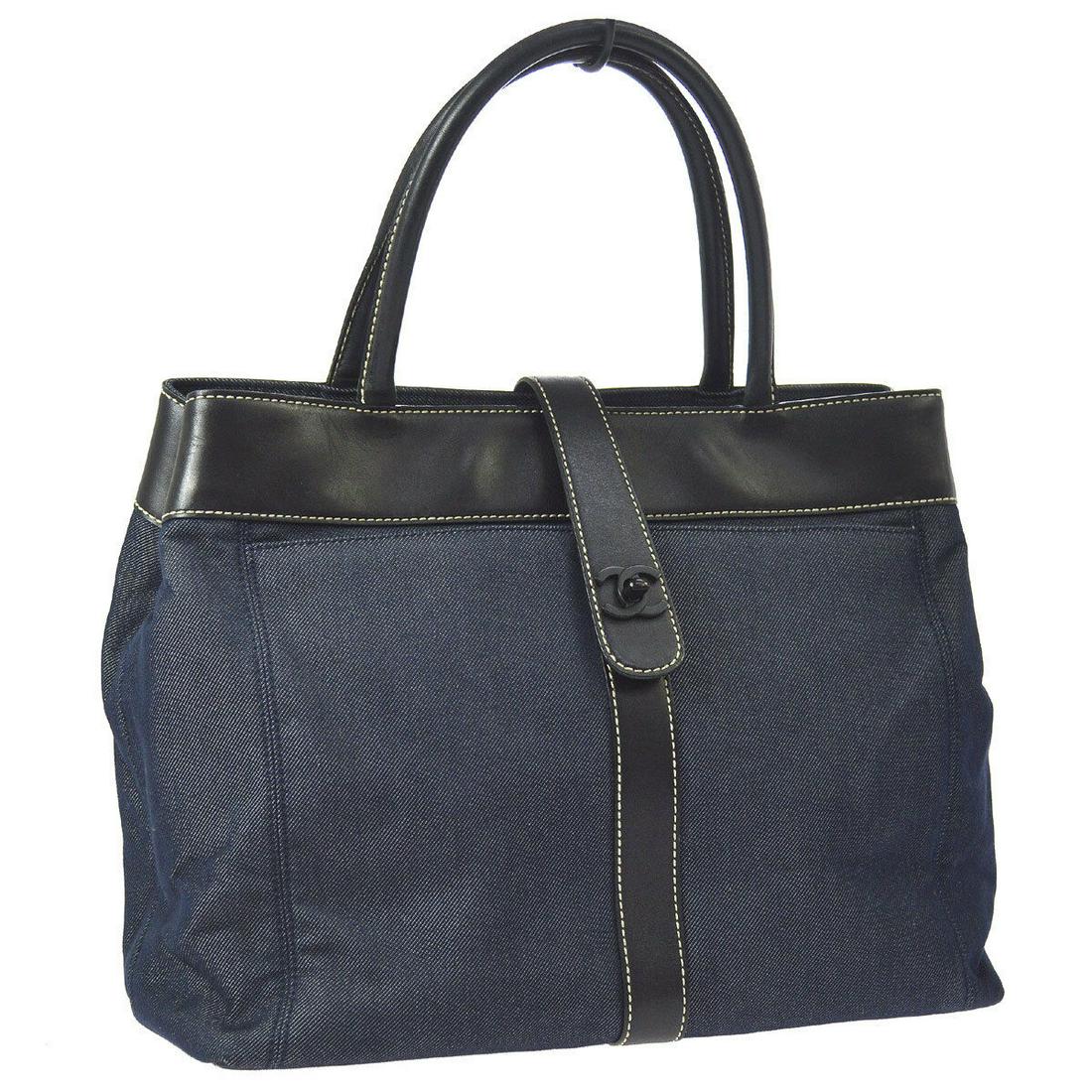 Authentic CHANEL Denim, Leather Hand Bag: Brand: CHANELMaterial: Denim, LeatherStyle: Hand BagColor: Indigo, BlackSize(inch): W13.0 x H11.0 x D4.7 " / Strap Drop: 6.3Size(inch): W 13.0 x H 11.0 x D 4.7 "Handle Drop. 6.3 "Country of Origin: It