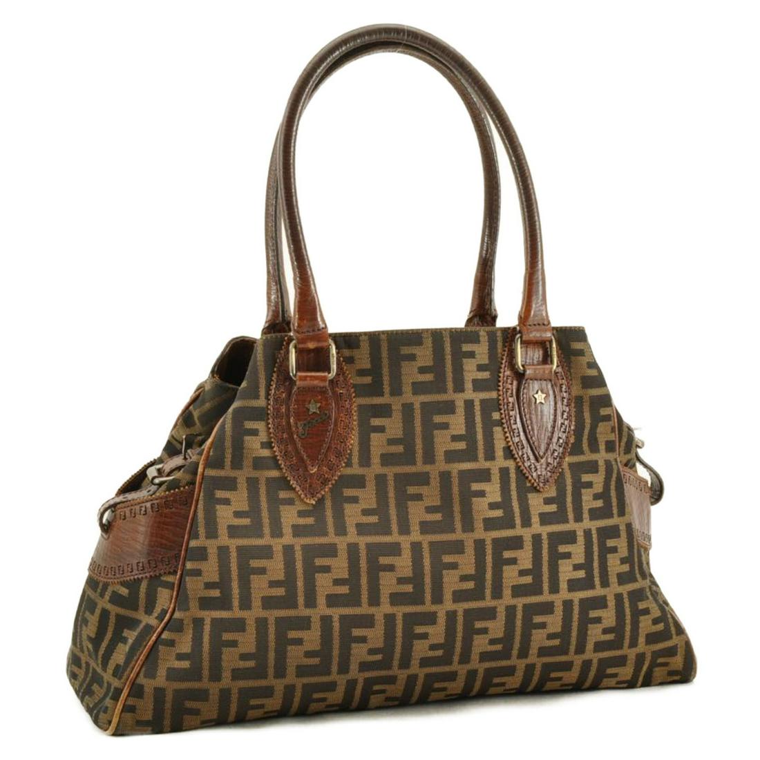 Authentic FENDI Zucca Canvas Shoulder Bag: Brand: FENDIMaterial: Zucca CanvasStyle: Shoulder BagColor: Black / KhakiSize(inch): W15.74 x H9.44 x D5.9inch / Shoulder Drop 7.08â€³(Approx)Country of Origin: ItalyAccessory: There is no item bo