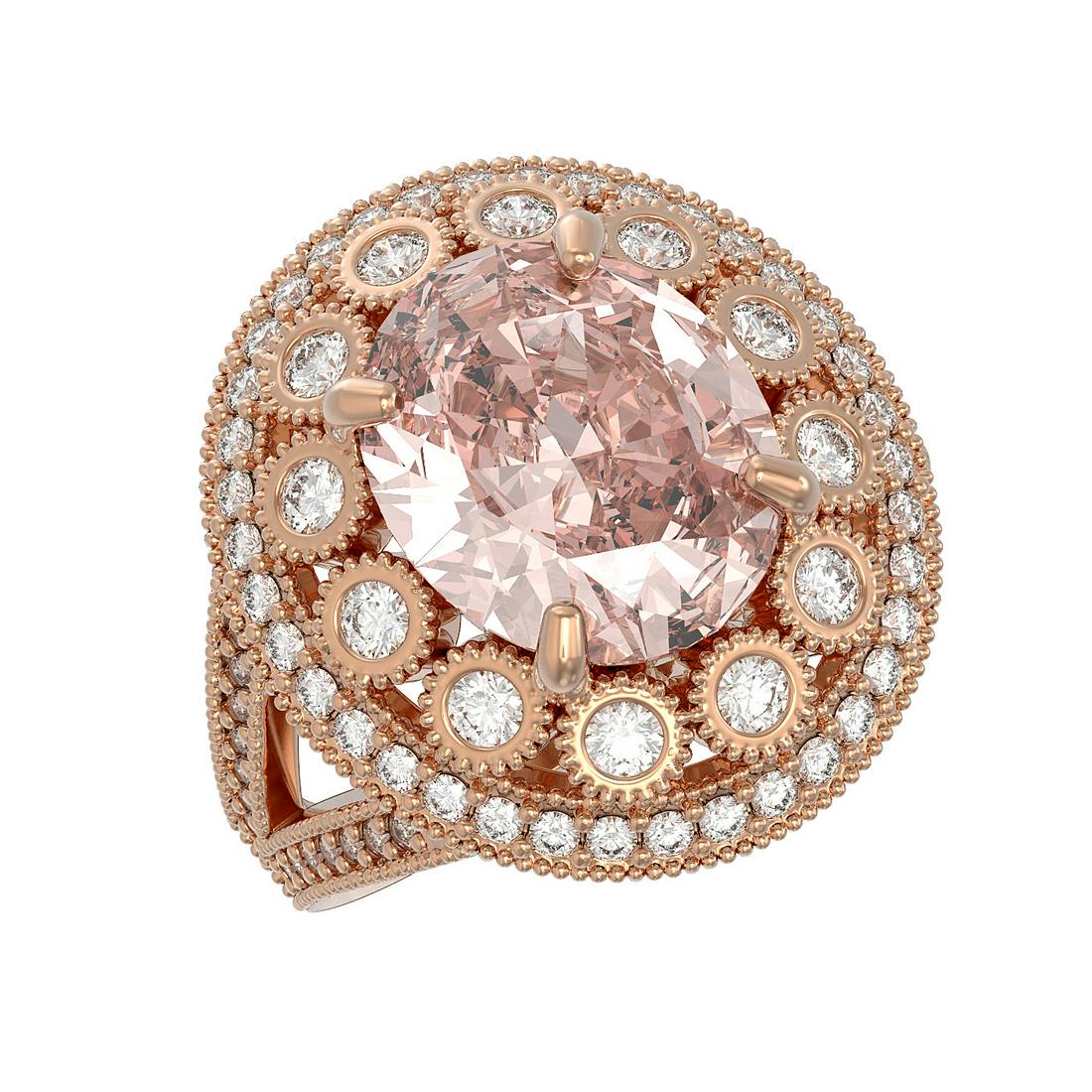 7.06 ctw Certified Morganite & Diamond Victorian Ring: 7.06 ctw Certified Morganite & Diamond Victorian Ring 14K Rose Gold Designer Brand Luxury Jewelry, made in the USA Suggested Retail Price: $15,050 Factory offers perfect factory sizing, for all rings 