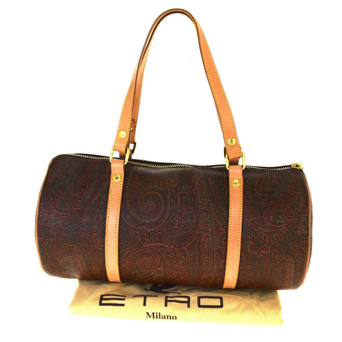 Authentic ETRO PVC Leather Shoulder Bag: Brand: ETRO Material: PVC Leather Style: Shoulder Bag Color: Brown Size(inch): W 11.8 x H 5.1 x D 5.1 "(approx.) Country of Origin: France Come with: Dust bag All Bidhaus items come with a 100% money-