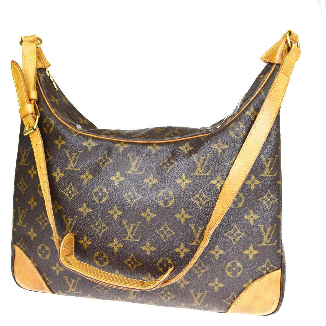 Authentic LOUIS VUITTON BOULOGNE 35 Mnogram, Leather: Brand: LOUIS VUITTON Material: Mnogram, Leather Style: Shoulder Bag Color: Brown Size(inch): W 13.8 x H 13.4 x D 4.3 "(approx.) Country of Origin: France Come with: - All Bidhaus items come with a 100