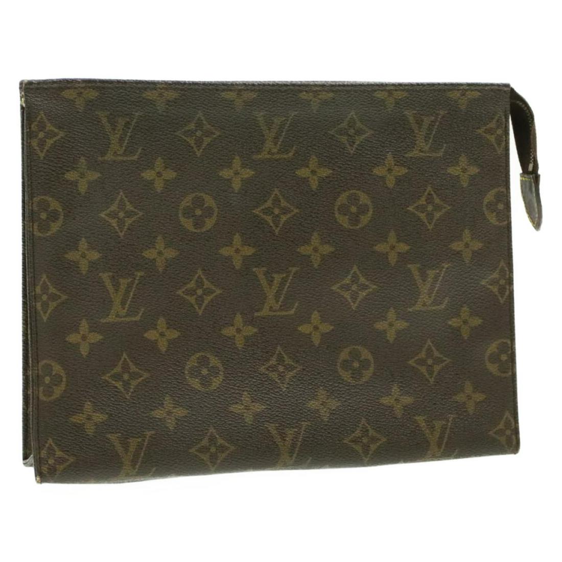Authentic LOUIS VUITTON Monogram Canvas Pouch: Brand: LOUIS VUITTON Material: Monogram Canvas Style: Pouch Color: Monogram Size(inch): W9.8 x H7 x D2â€³(Approx) Country of Origin: France Accessory: There is no item box and dust bag. We will se