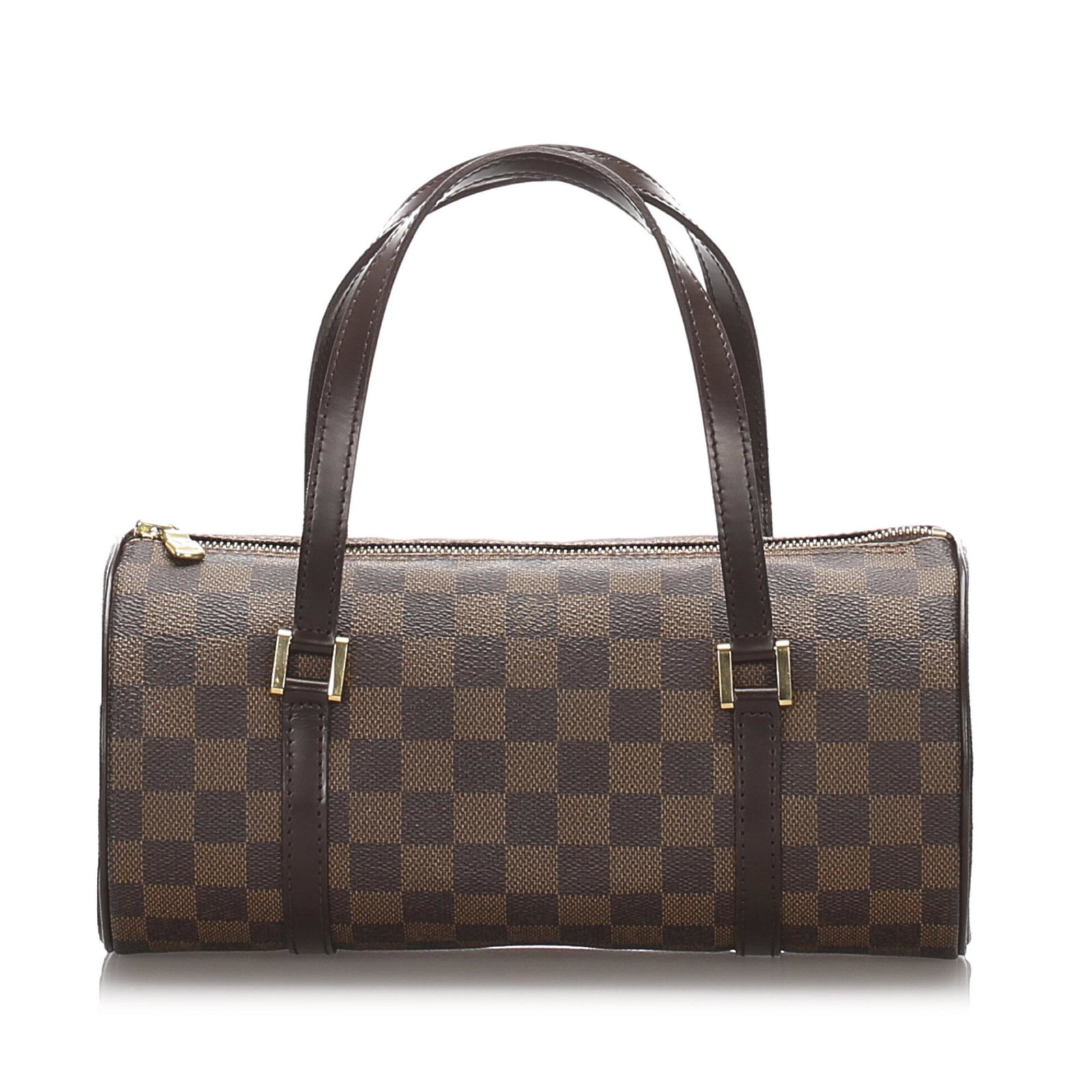 Authentic Louis Vuitton Damier Ebene Papillon 26: The Papillon 26 features the Damier Ebene canvas, a cylindrical body, flat leather straps, a top zip closure, leather piping, and leather lining.Brand: Louis Vuitton Model: Damier Ebene Papillon 26 Or