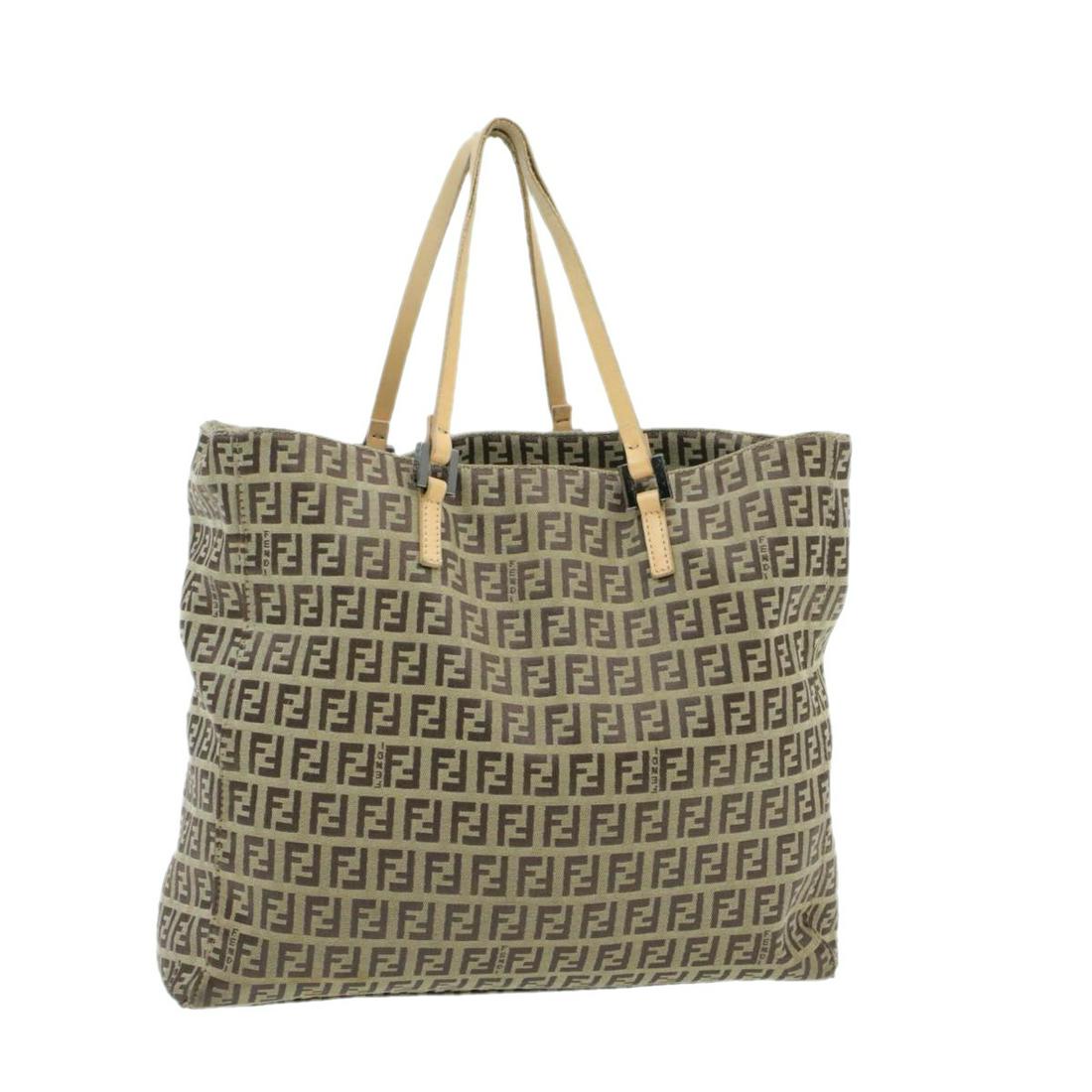 Authentic FENDI Canvas Tote Bag: Brand: FENDI Material: Canvas Style: Tote Bag Color: Beige Size(inch): W11.41 x H10.23 x D2.75inch(Approx) Country of Origin: Italy Accessory: There is no item box and dust bag. We will send only the 