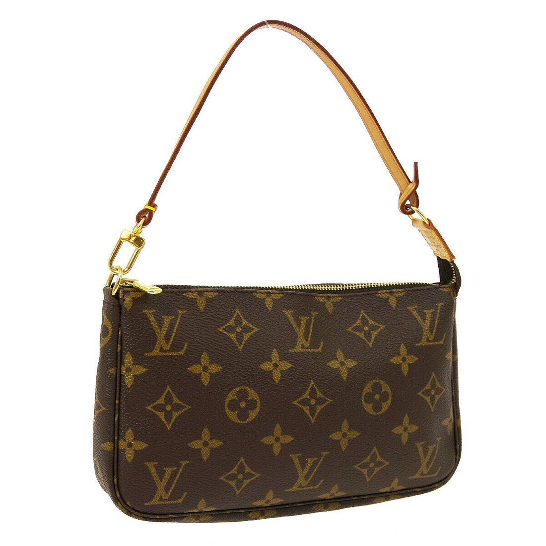 Authentic LOUIS VUITTON Monogram Canvas, Leather Hand: Brand: LOUIS VUITTON Material: Monogram Canvas, Leather Style: Hand Bag Color: Brown Size(inch): W8.3 x H5.1 x D1.6 " Size(inch): W 8.3 x H 5.1 x D 1.6 "Handle Drop. 5.5 " Country of Origin: France Co