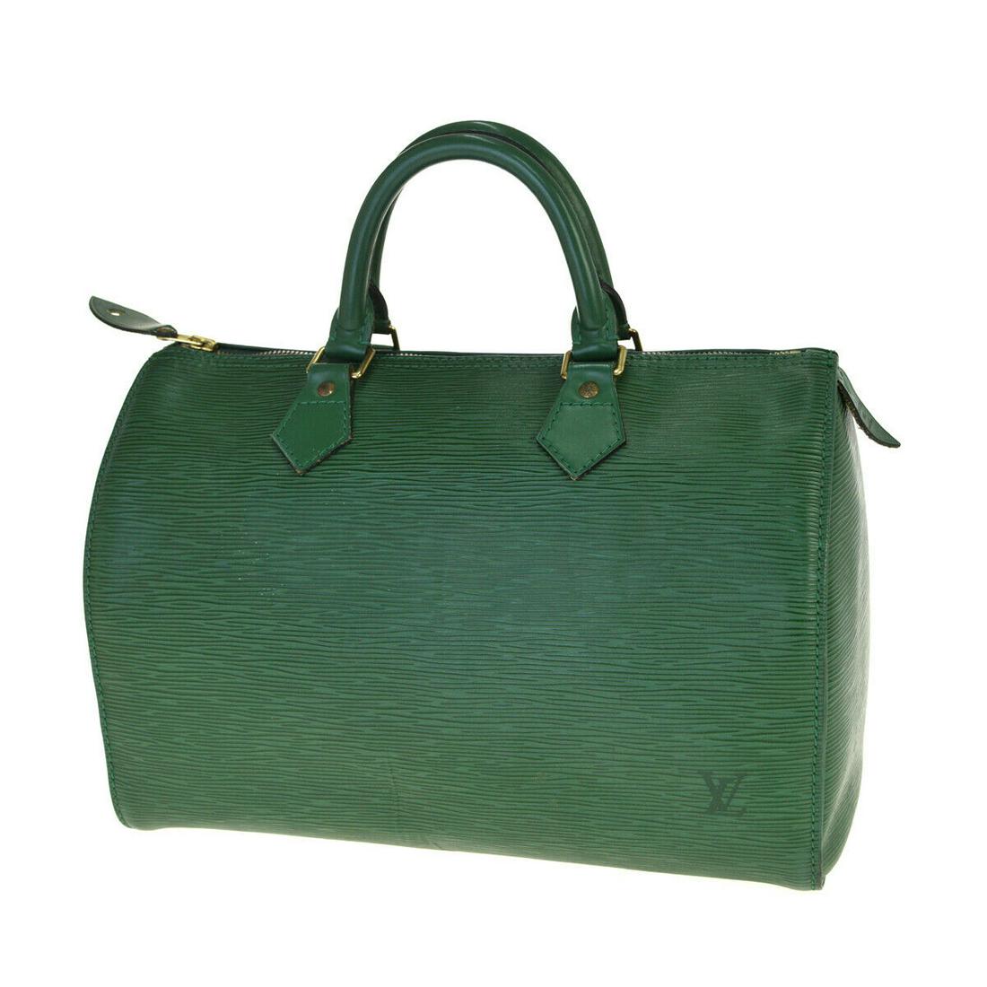 Authentic LOUIS VUITTON SPEEDY 30 Epi Leather Hand Bag: Brand: LOUIS VUITTON Material: Epi Leather Style: Hand Bag Color: Green Size(inch): W 12.6 x H 9.4 x D 6.7 "(approx.) Country of Origin: France Come with: - All Bidhaus items come with a 100% money-ba