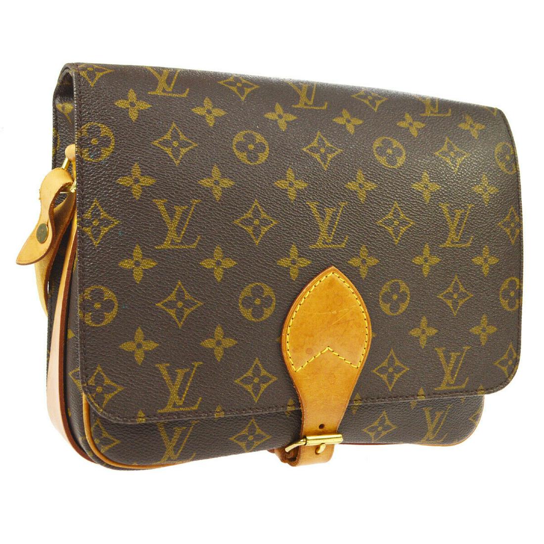 Authentic LOUIS VUITTON CARTOUCHIERE Monogram Canvas,: Brand: LOUIS VUITTON Material: Monogram canvas, Leather Style: Cross Body Color: Brown Size(inch): W9.8 x H8.3 x D3.0 " Size(inch): W 9.8 x H 8.3 x D 3.0 "Strap Drop. 19.7 - 20.9 " Country of Origin: 