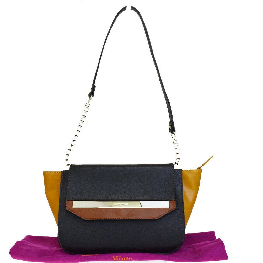 Authentic ETRO Leather Shoulder Bag: Brand: ETRO Material: Leather Style: Shoulder Bag Color: Brown Size(inch): W 9.4 x H 7.1 x D 3.5 "(approx.) Country of Origin: Italy Come with: Dust bag All Bidhaus items come with a 100% money-back a