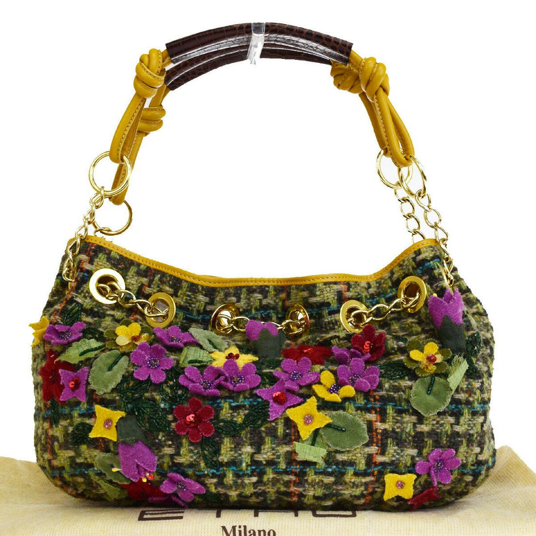 Authentic ETRO Wool, Leather,Beads Shoulder Bag: Brand: ETRO Material: Wool, Leather,Beads Style: Shoulder Bag Color: Multi-Color Size(inch): W 14.2 x H 8.3 x D 3.1 "(approx.) Country of Origin: Italy Come with: Dust bag All Bidhaus items come with