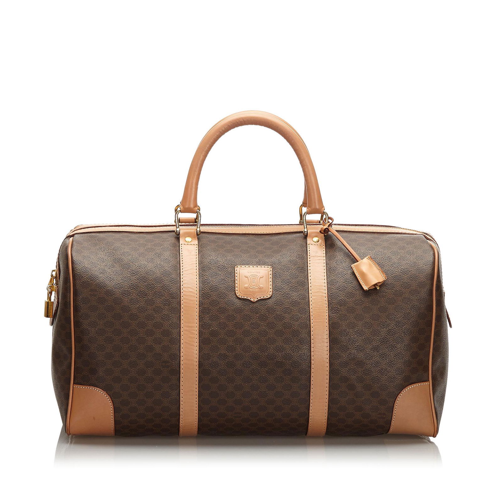 Authentic Celine Macadam Travel Bag: This travel bag features a PVC body with leather trim, rolled leather handles, and a top zip closure.Brand: Celine Model: Macadam Travel Bag Origin: FRANCE Style: Macadam Category: Travel Bag Color: B