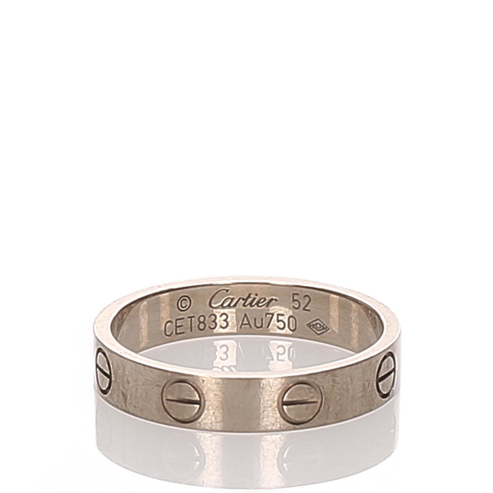 Authentic Cartier Love Ring: The Love ring features an 18K white gold body.Brand: Cartier Model: Love Ring Origin: France Category: Ring Color: Silver Style: Others Material: Metal x 18K White Gold Condition: B Length CM: 0.4 Wid
