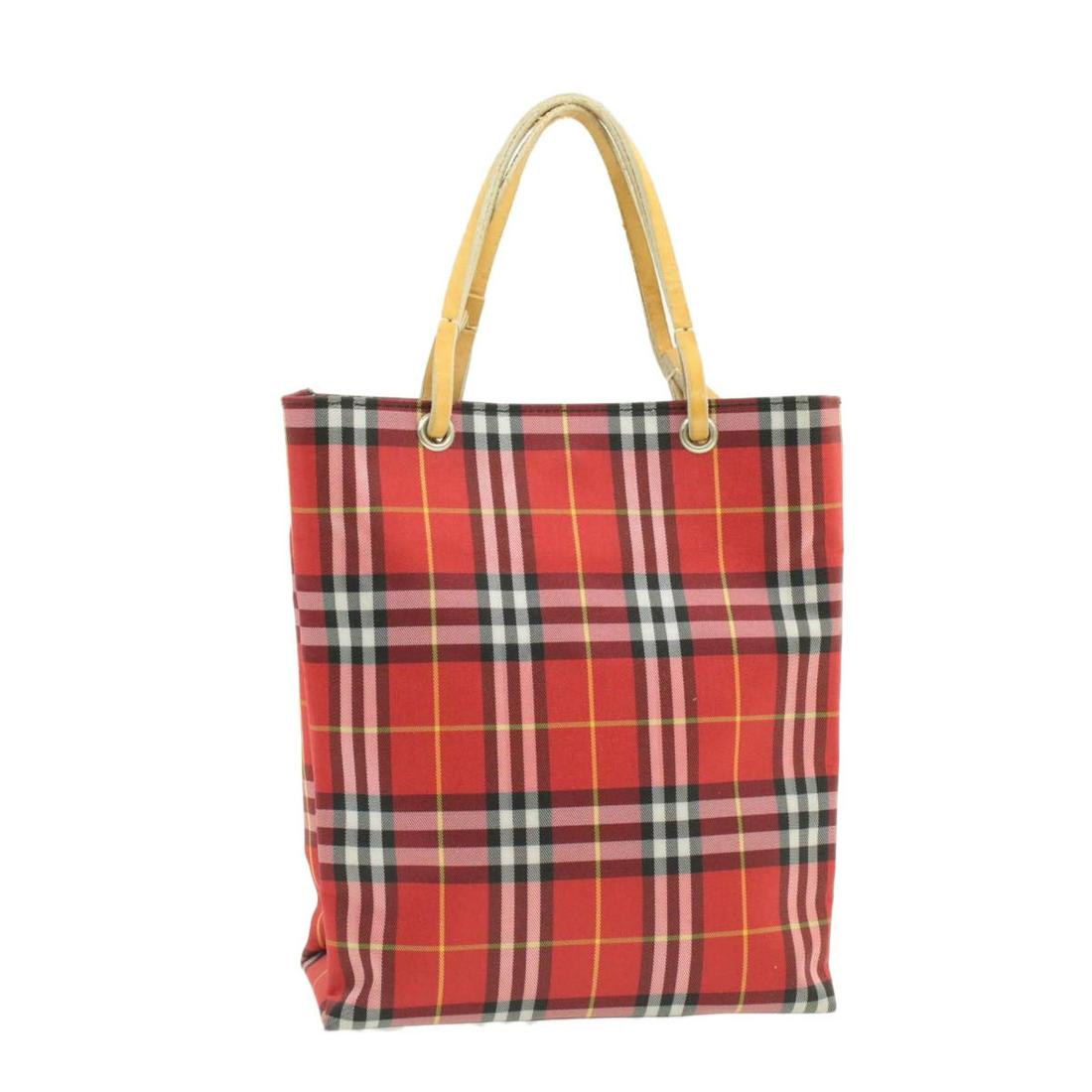 Authentic BURBERRY Canvas Hand Bag: Brand: BURBERRY Material: Canvas Style: Hand Bag Color: Red Size(inch): W7.48 x H9.05 x D3.54inch(Approx) Country of Origin: Italy Accessory: There is no item box and dust bag. We will send only the i
