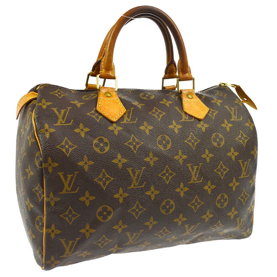 Authentic LOUIS VUITTON SPEEDY 30 Monogram Canvas,: Brand: LOUIS VUITTON Material: Monogram Canvas, Leather Style: Hand Bag Color: Brown Size(inch): W12.0 x H8.3 x D7.1 " Size(inch): W 12.0 x H 8.3 x D 7.1 "Handle Drop. 3.5 " Country of Origin: France 