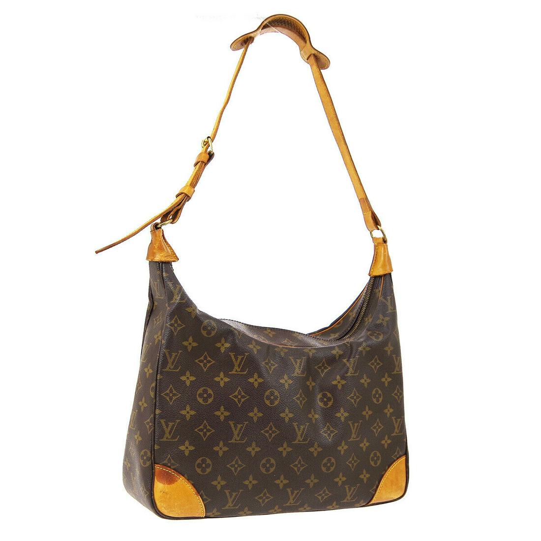 Authentic LOUIS VUITTON BOULOGNE 35 Monogram Canvas,: Brand: LOUIS VUITTON Material: Monogram Canvas, Leather Style: Shoulder Bag Color: Browns Size(inch): W13.8 x H8.5 x D4.3 " Size(inch): W 13.8 x H 8.5 x D 4.3 "Strap Drop. 12.2 - 15.7 " Country of Ori