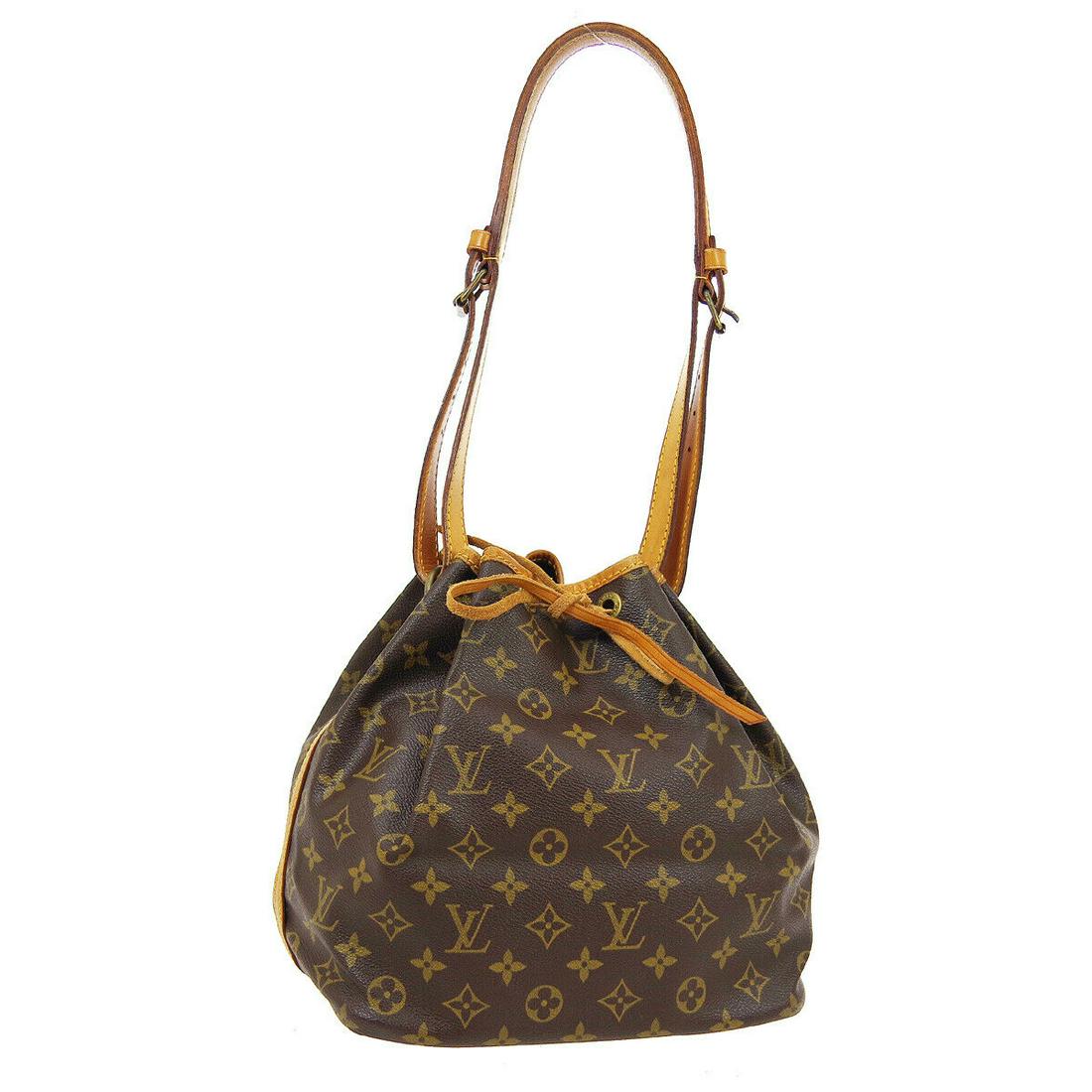 Authentic LOUIS VUITTON NOE Monogram Canvas, Leather: Brand: LOUIS VUITTON Material: Monogram Canvas, Leather Style: Shoulder Bag Color: Brown Size(inch): W9.8 x H10.6 x D7.5 " / Strap Drop: 8.7 - 11.0 Size(inch): W 9.8 x H 10.6 x D 7.5 "Strap Drop. 8.7 