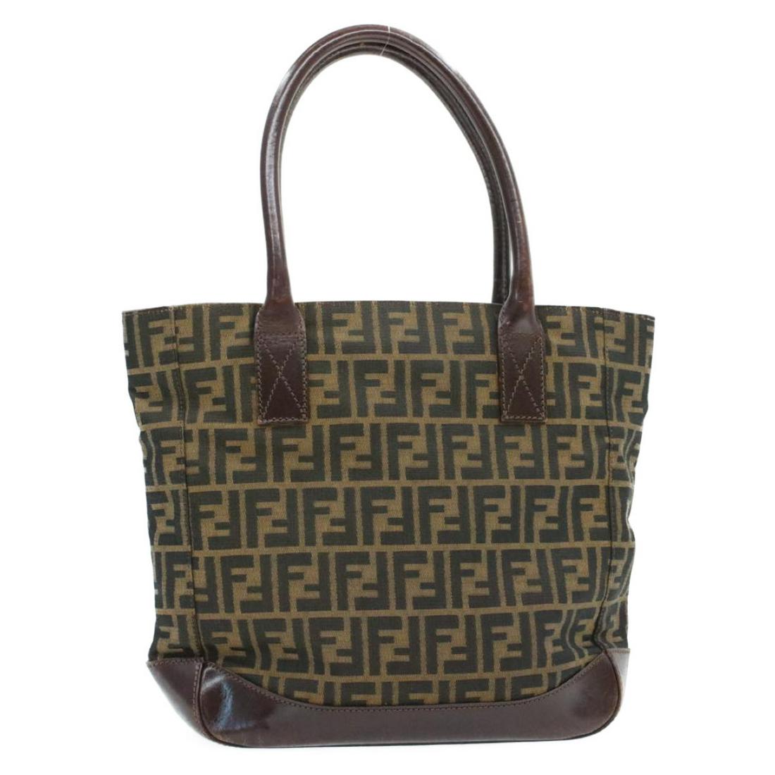 Authentic FENDI Canvas Shoulder Bag: Brand: FENDI Material: Canvas Style: Shoulder Bag Color: Brown / Black Size(inch): W11.02 x H11.02 x D3.54â€³ / Shoulder Drop 7.48â€³(Approx) Country of Origin: Italy Accessory: There is no it