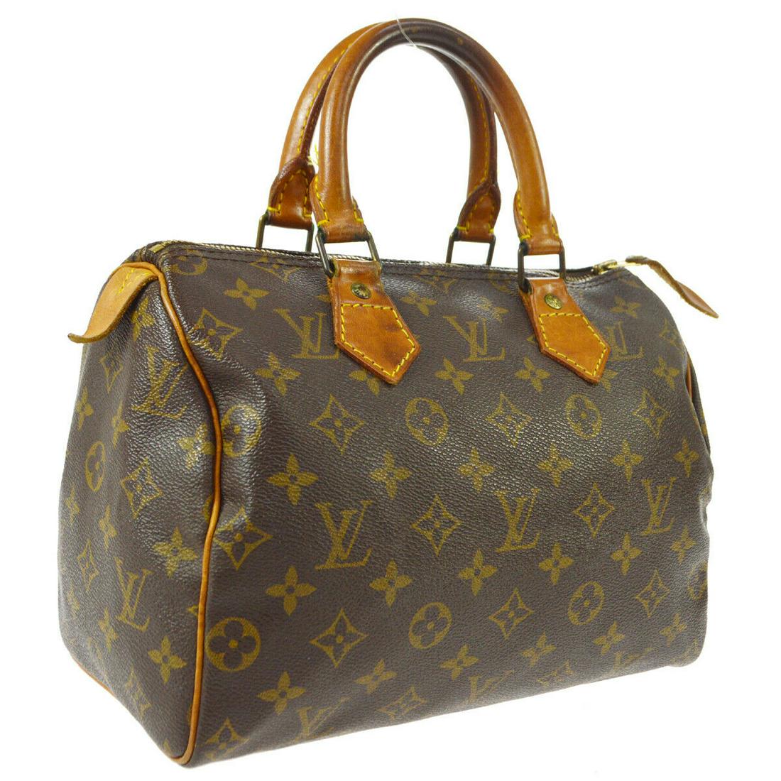 Authentic LOUIS VUITTON SPEEDY 25 Monogram Canvas,: Brand: LOUIS VUITTON Material: Monogram Canvas, Leather Style: Hand Bag Color: Brown Size(inch): W9.8 x H7.1 x D5.7 " Size(inch): W 9.8 x H 7.1 x D 5.7 "Handle Drop. 3.5 " Country of Origin: Unknown C