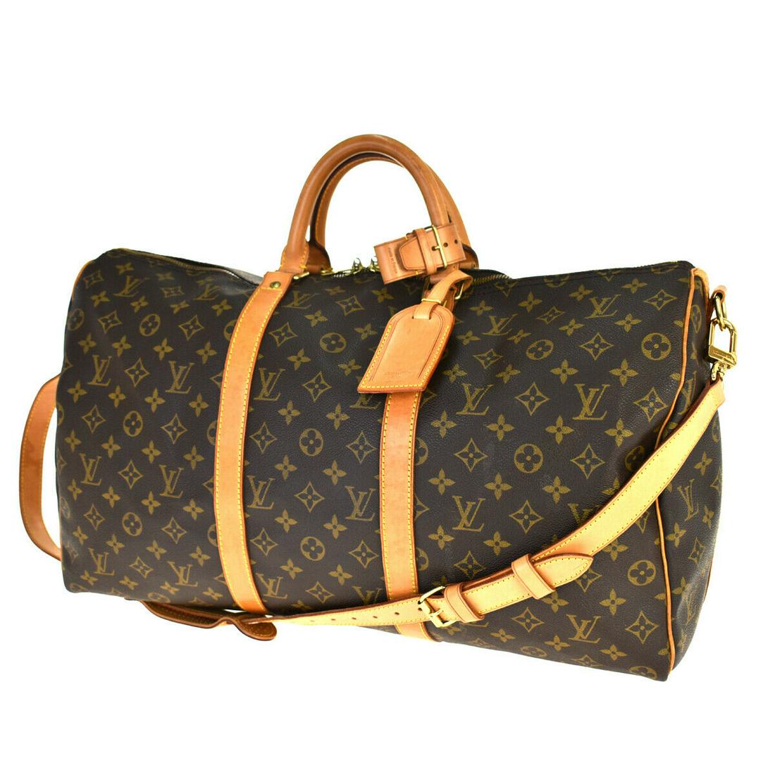 Authentic LOUIS VUITTON LEATHER B Monogram , Leather: Brand: LOUIS VUITTON Material: Monogram , Leather Style: Hand Bag Color: Browns Size(inch): W 19.7 x H 10.6 x D 7.9 "(approx.) Country of Origin: France Come with: Handle holder,Name tag,Shoulder stra