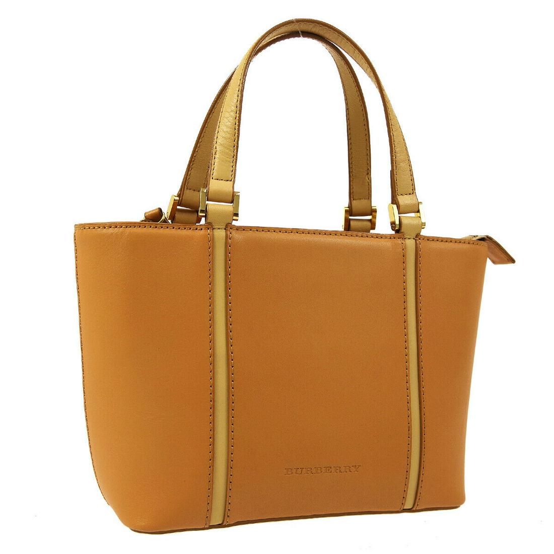 Authentic BURBERRY Leather Hand Bag: Brand: BURBERRY Material: Leather Style: Hand Bag Color: Beige, Ivory Size(inch): W8.3 x H6.7 x D3.7 " Size(inch): W 8.3 x H 6.7 x D 3.7 "Handle Drop. 5.1 " Country of Origin: Unknown Come with: - All