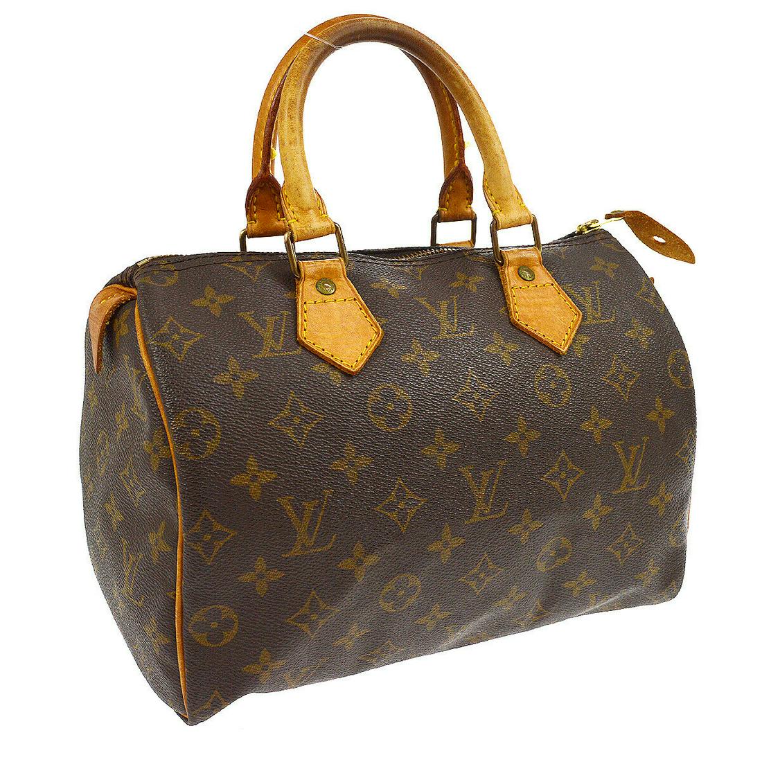 Authentic LOUIS VUITTON SPEEDY 25 Monogram Canvas,: Brand: LOUIS VUITTON Material: Monogram Canvas, Leather Style: Hand Bag Color: Brown Size(inch): W9.8 x H7.5 x D5.5 " / Strap Drop: 3.5 Size(inch): W 9.8 x H 7.5 x D 5.5 "Handle Drop. 3.5 " Country of