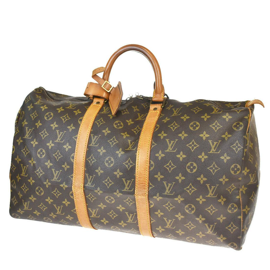 Authentic LOUIS VUITTON LEATHER B Monogram , Leather: Brand: LOUIS VUITTON Material: Monogram , Leather Style: Hand Bag Color: Browns Size(inch): W 19.7 x H 10.6 x D 7.9 "(approx.) Country of Origin: France Come with: Handle holder,Name tag All Bidhaus i