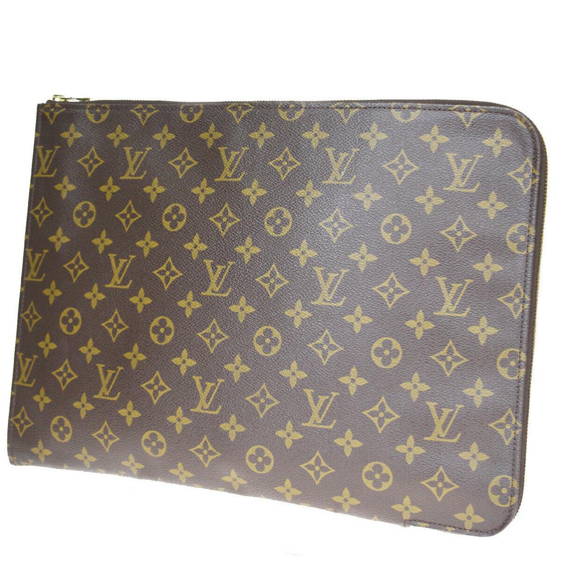 Authentic LOUIS VUITTON LEATHER Monogram , Leather: Brand: LOUIS VUITTON Material: Monogram , Leather Style: Clutch Hand Bag Color: Brown Size(inch): W 15 x H 11 x D 0.8 "(approx.) Country of Origin: France Come with: - All Bidhaus items come with a 10