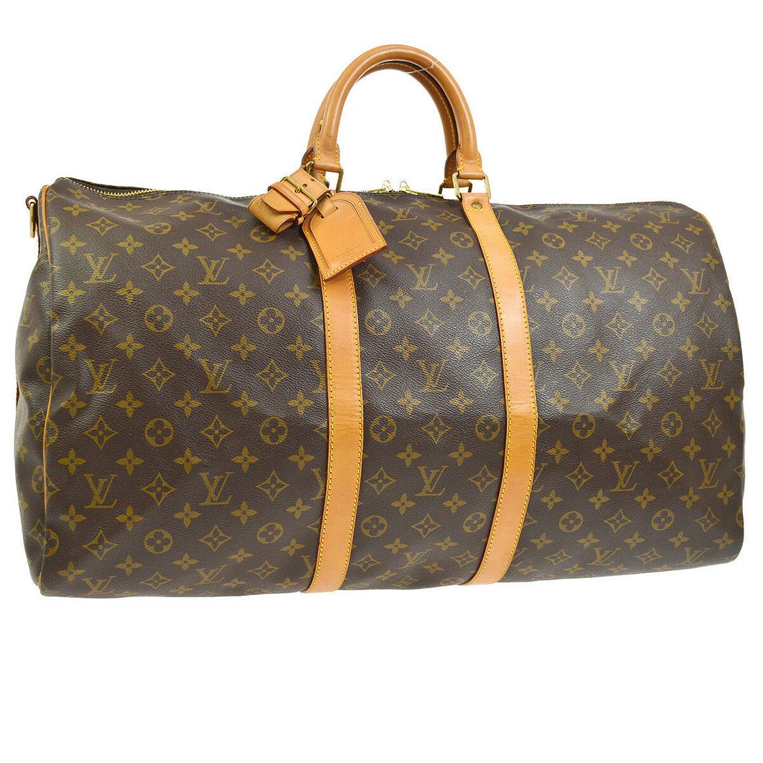 Authentic LOUIS VUITTON Monogram Canvas, Leather Travel: Brand: LOUIS VUITTON Material: Monogram Canvas, Leather Style: Travel Hand Bag Color: Brown Size(inch): W22.0 x H11.8 x D9.8 " / Strap Drop: 17.3 - 20.5 Size(inch): W 22.0 x H 11.8 x D 9.8 "Handle Dro