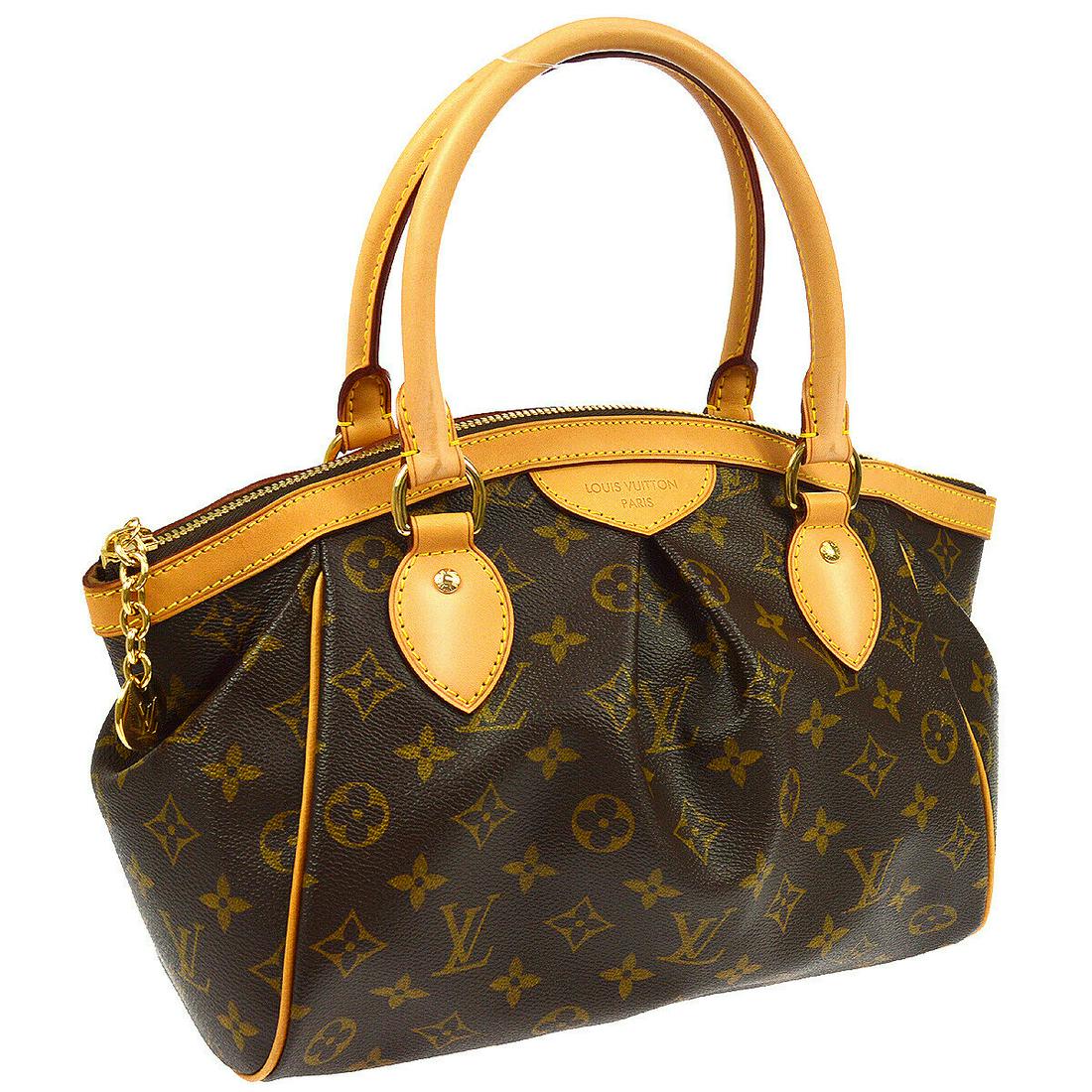 Authentic LOUIS VUITTON TIVOLI PM Monogram Canvas,: Brand: LOUIS VUITTON Material: Monogram Canvas, Leather Style: Hand Tote Bag Color: Browns Size(inch): W11.0 x H9.1 x D5.9 " / Strap Drop: 4.7 Size(inch): W 11.0 Ã— H 9.1 Ã— D 5.9 "Handle Drop. 