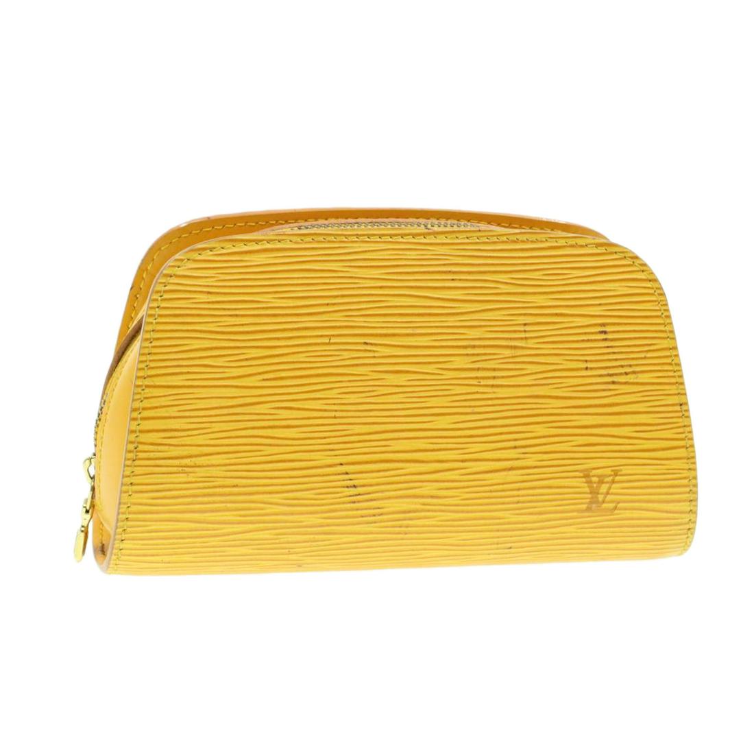 Authentic LOUIS VUITTON Epi Leather Pouch: Brand: LOUIS VUITTON Material: Epi Leather Style: Pouch Color: Yellow Size(inch): W6.69 x H3.93 x D2.36inch(Approx) Country of Origin: France Accessory: There is no item box and dust bag. We will send