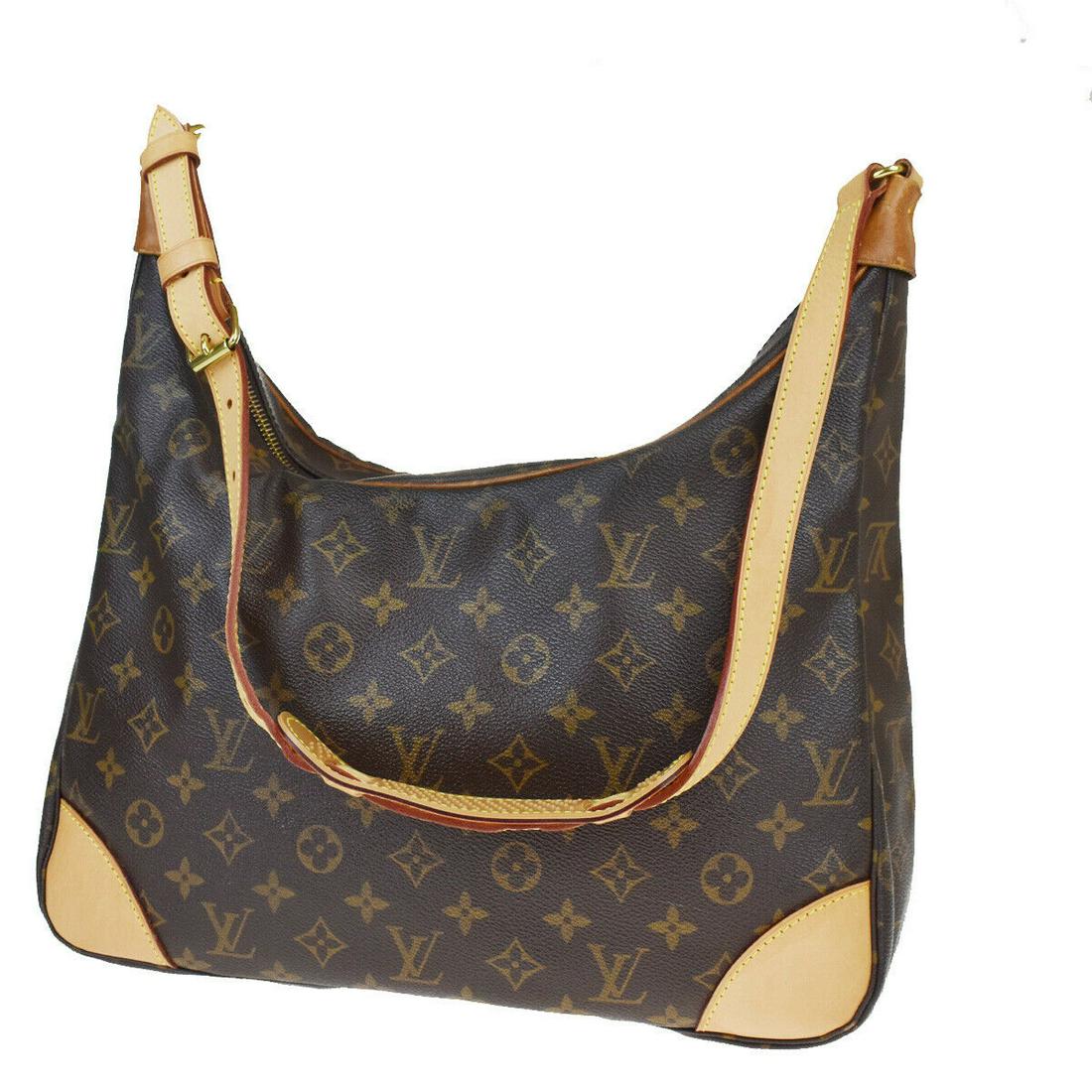 Authentic LOUIS VUITTON BOULOGNE 35 Mnogram, Leather: Brand: LOUIS VUITTON Material: Mnogram, Leather Style: Shoulder Bag Color: Brown Size(inch): W 13.8 x H 8.3 x D 4.1 "(approx.) Country of Origin: France Come with: - All Bidhaus items come with a 100%