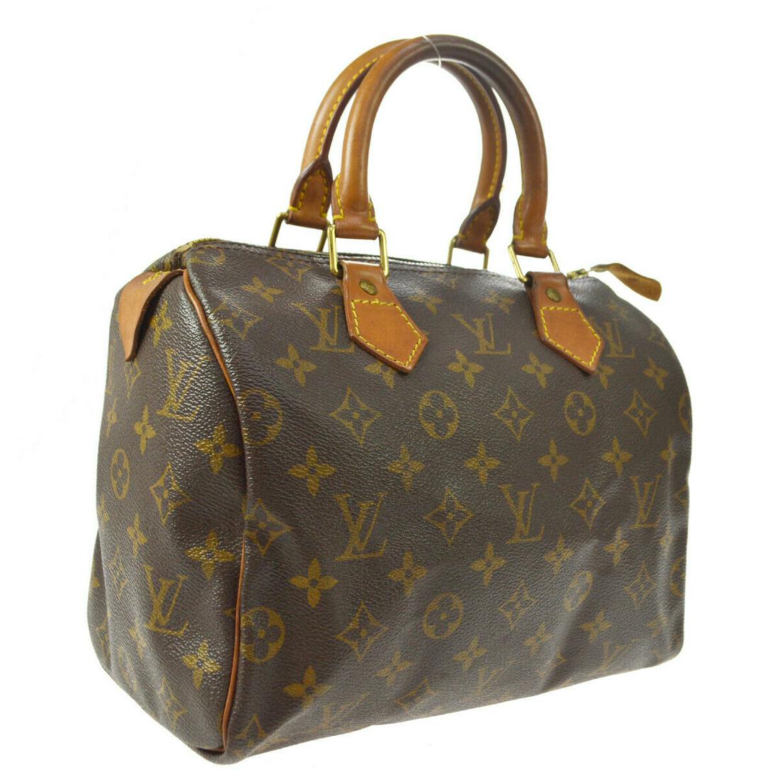 Authentic LOUIS VUITTON SPEEDY 25 Monogram Canvas,: Brand: LOUIS VUITTON Material: Monogram Canvas, Leather Style: Hand Bag Color: Brown Size(inch): W9.8 x H7.5 x D5.9 " Size(inch): W 9.8 x H 7.5 x D 5.9 "Handle Drop. 3.5 " Country of Origin: France Co