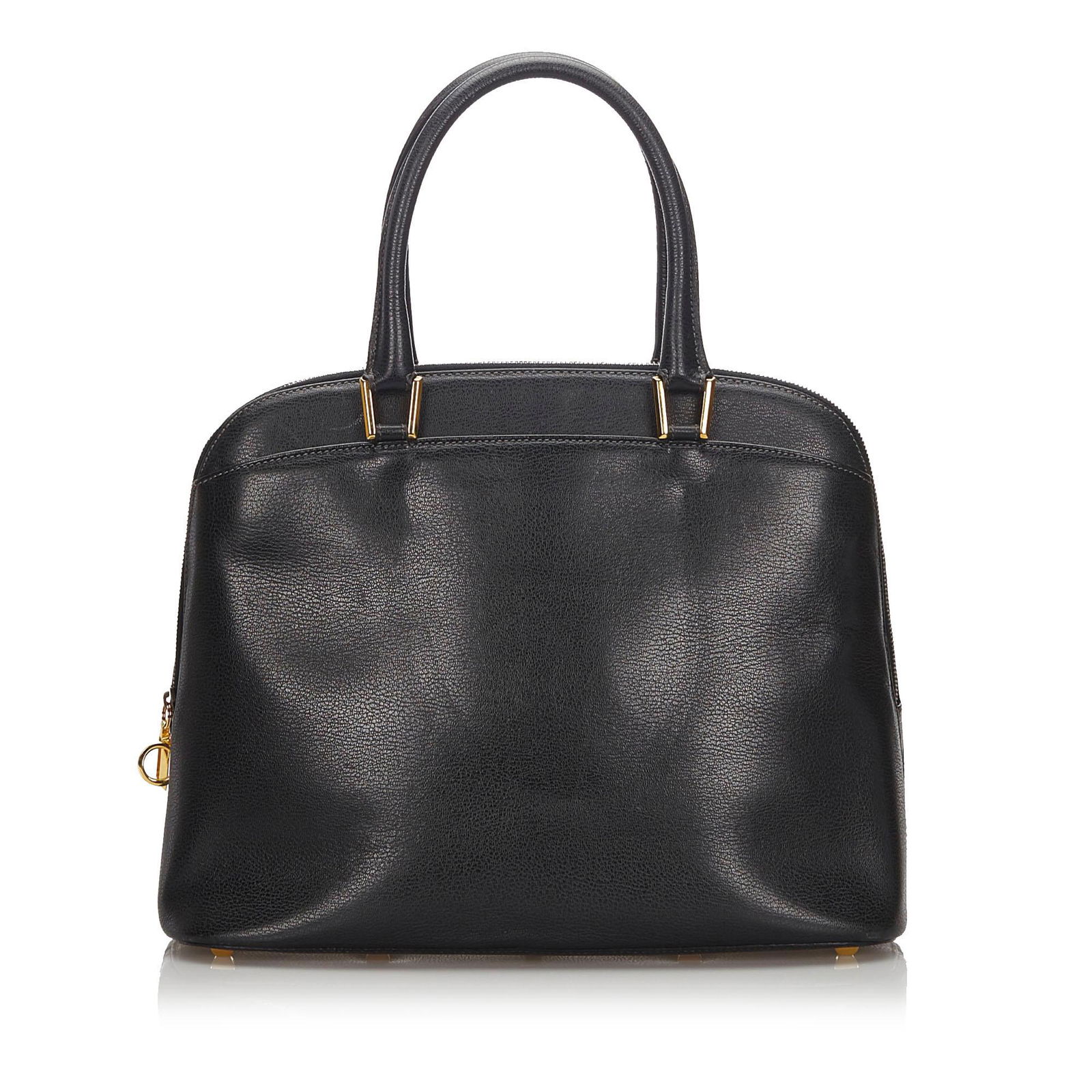 Authentic Ferragamo Leather Handbag: This handbag features a leather body, a rolled handles, a top zip closure, and an interior zip pocket. Brand: Ferragamo Model: Leather Handbag Origin: Italy Category: Handbag Color: Black Style: Ganci