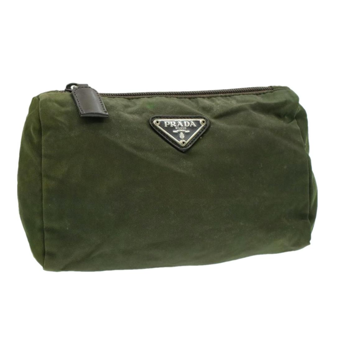 Authentic PRADA Nylon Pouch: Brand: PRADA Material: Nylon Style: Pouch Color: Khaki Size(inch): W7.48 x H4.33 x D2.36inch(Approx) Country of Origin: Italy Accessory: There is no item box and dust bag. We will send only the item w