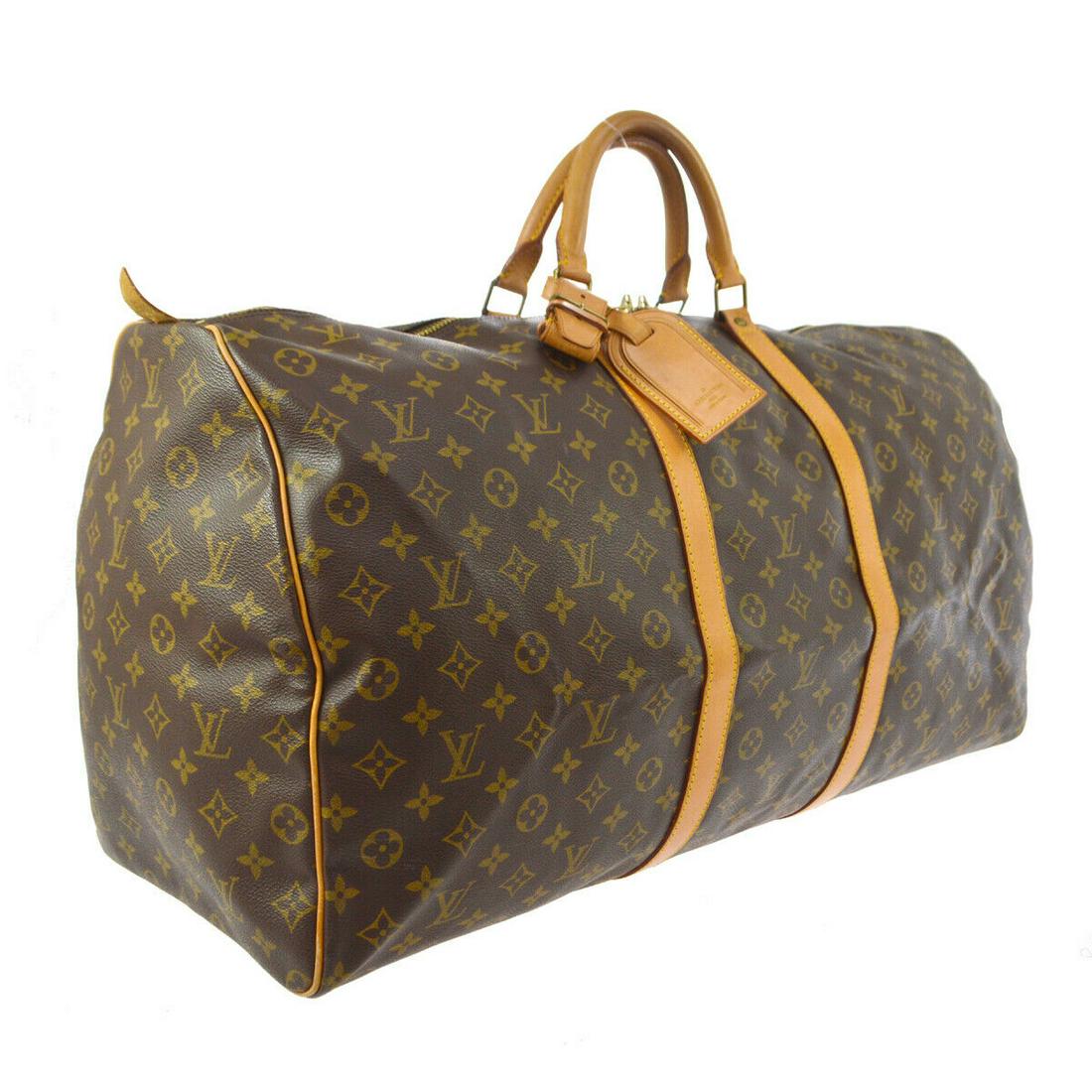 Authentic LOUIS VUITTON Monogram Canvas, Leather Travel: Brand: LOUIS VUITTON Material: Monogram Canvas, Leather Style: Travel Hand Bag Color: Brown Size(inch): W24.0 x H12.6 x D10.2 " Size(inch): W 24.0 x H 12.6 x D 10.2 "Handle Drop. 3.9 " Country of Orig