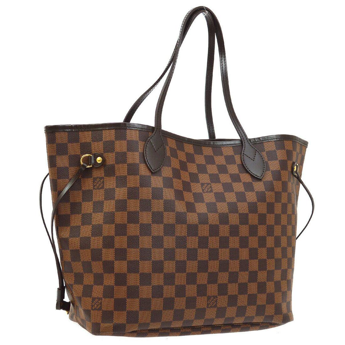 Authentic LOUIS VUITTON NEVERFULL MM Damier Canvas,: Brand: LOUIS VUITTON Material: Damier Canvas, Leather Style: Totes & Shoppers Color: Brown Size(inch): W12.6 x H11.4 x D6.3 " / Strap Drop: 7.9 Size(inch): W 12.6 x H 11.4 x D 6.3 "Strap Drop. 7.9 " C
