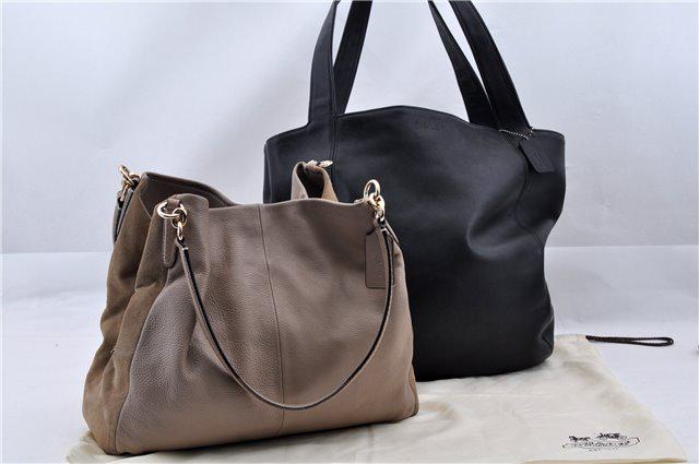 Authentic COACH Leather/Suede Tote Bag/Hand Bag: Brand: COACH Material: Leather/Suede Style: Tote Bag/Hand Bag Color: Beige/Black Size(inch): - Country of Origin: Vietnam Accessory: One Dust Bag All Bidhaus items come with a 100% money-back authenti