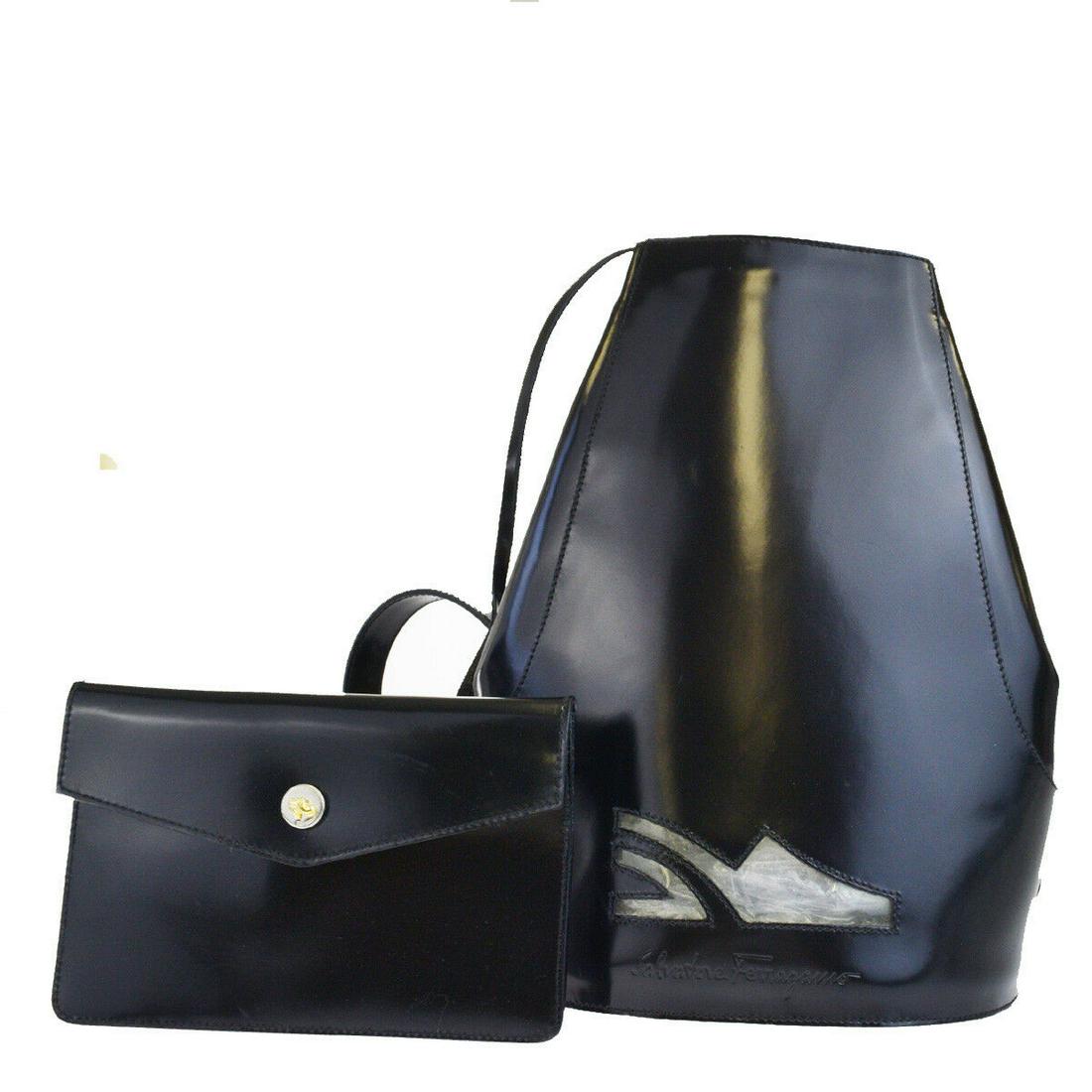 Authentic SALVATORE FERRAGAMO Leather BackPack: Brand: SALVATORE FERRAGAMO Material: Leather Style: BackPack Color: Black Size(inch): W 7.9 x H 11.8 x D 5.9 "(approx.) Country of Origin: Italy Come with: - All Bidhaus items come with a 100% money-b