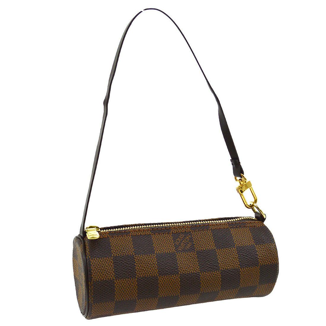 Authentic LOUIS VUITTON PAPILLON Damier Canvas, Leather: Brand: LOUIS VUITTON Material: Damier Canvas, Leather Style: Pouch Color: Brown Size(inch): W6.1 x H2.8 x D2.4 " Size(inch): W 6.1 x H 2.8 x D 2.4 "Strap Drop : 5.9 " Country of Manufacture: France Co