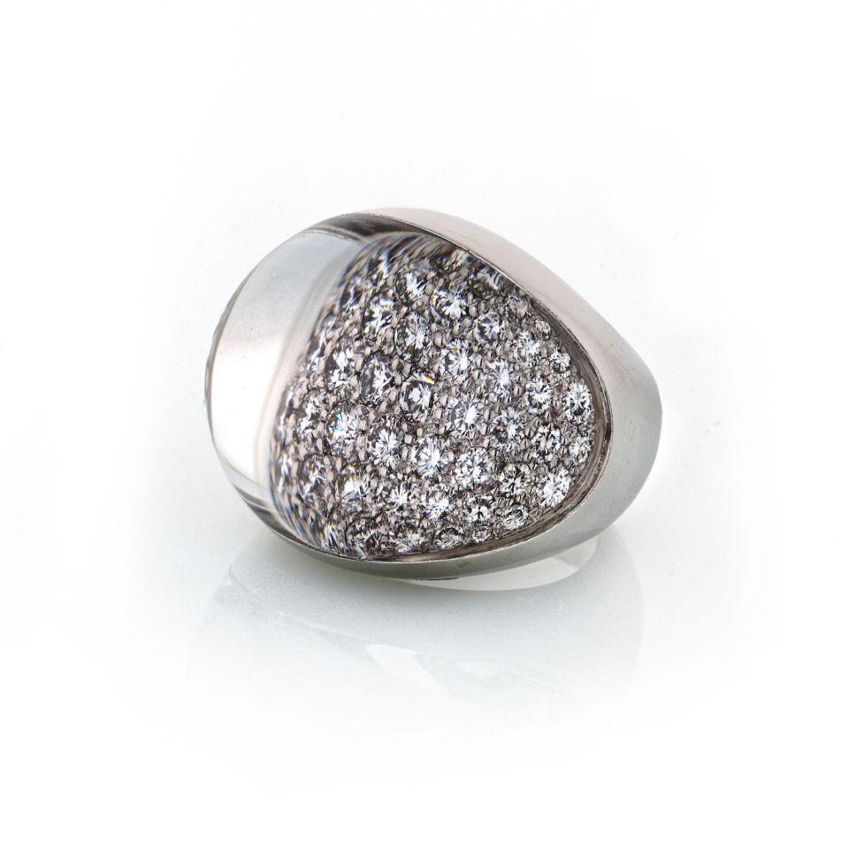 18K White Gold Vintage Ring: Type:Vintage Rings Finger Size:6 Brand:Cartier Metal:18K White Gold Grams:28.1 Other Details:Myst de Cartier Diamond Crystal Diamond