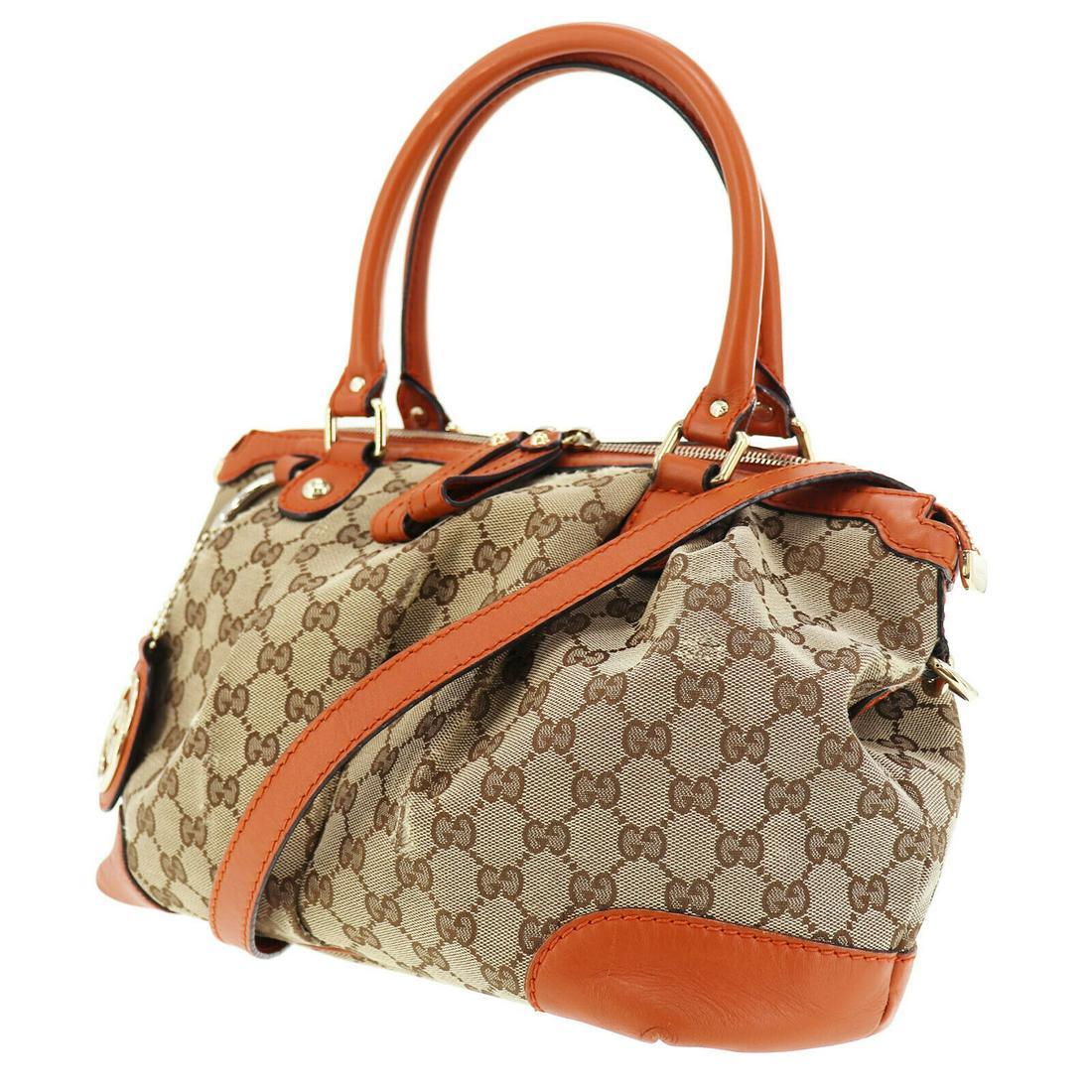 Authentic GUCCI VINTAGE Canvas Leather Hand Bag: Brand: GUCCI Material: Canvas Leather Style: Hand Bag Color: Brown Size(Inch): H 9.0 x D 7.0 x L 12.9Handle: : 16.1Shoulder : 41.3-43.3 Country of Origin: Italy Come with: Shoulder strap All Bidhaus i