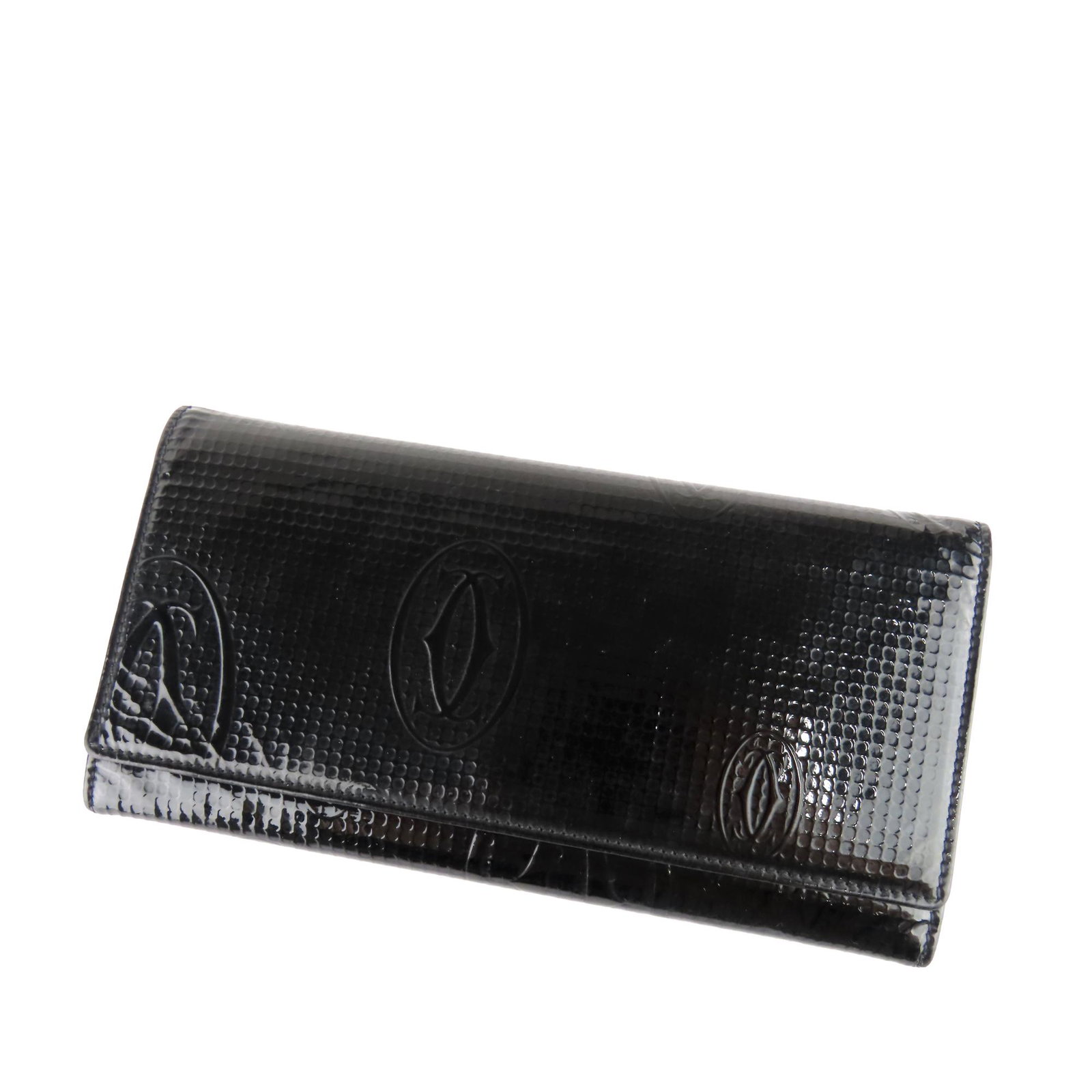Authentic Cartier Happy Birthday Wallet: This long wallet features a patent leather body, a front flap with snap closure, an interior zip compartment, and interior slip pockets. Brand: Cartier Model: Happy Birthday Wallet Origin: France Cate