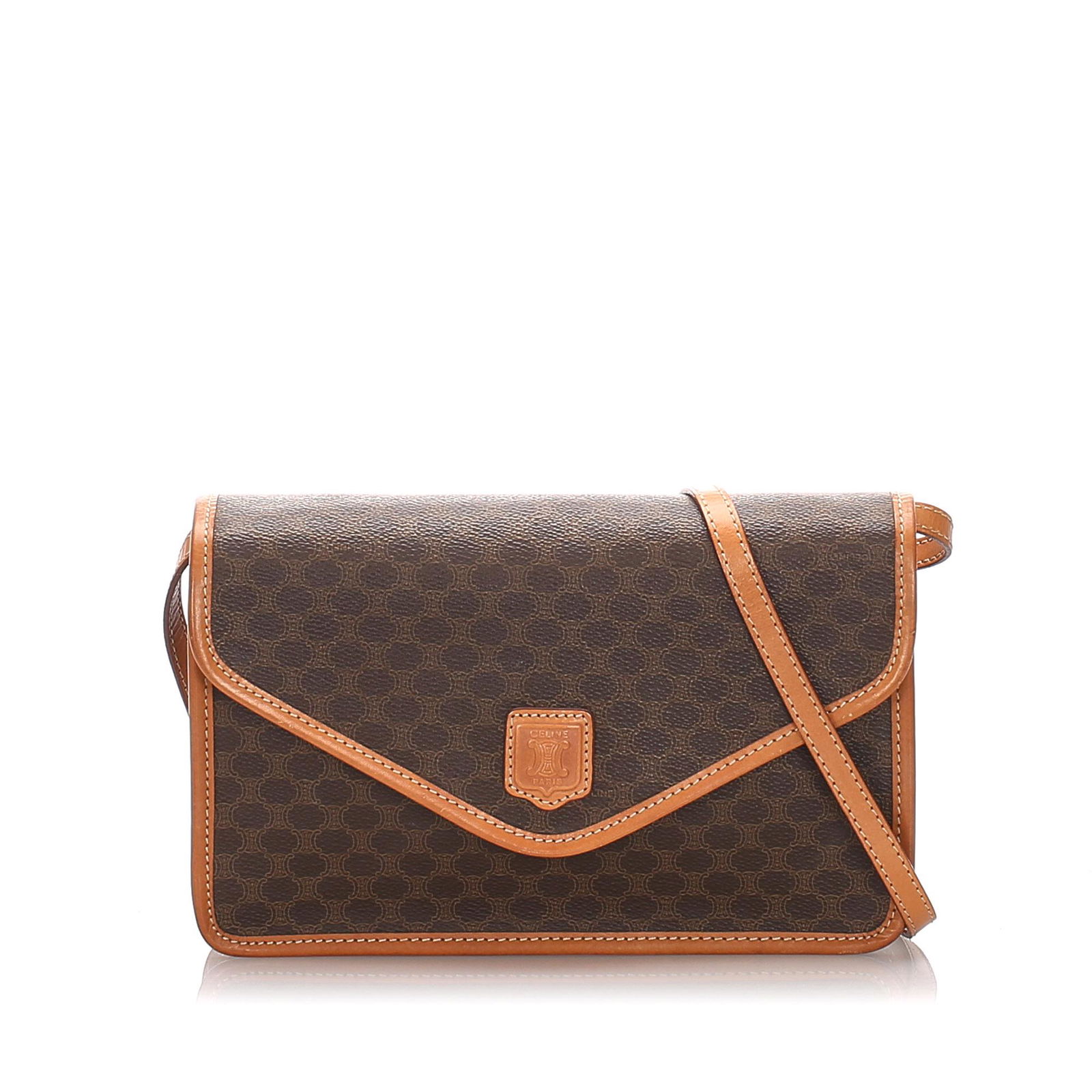 Authentic Celine Macadam Crossbody Bag: This crossbody bag features a pvc body, flat leather strap, a top flap with magnetic snap button closure, and interior pockets.Brand: Celine Model: Macadam Crossbody Bag Origin: ITALY Style: Macadam C