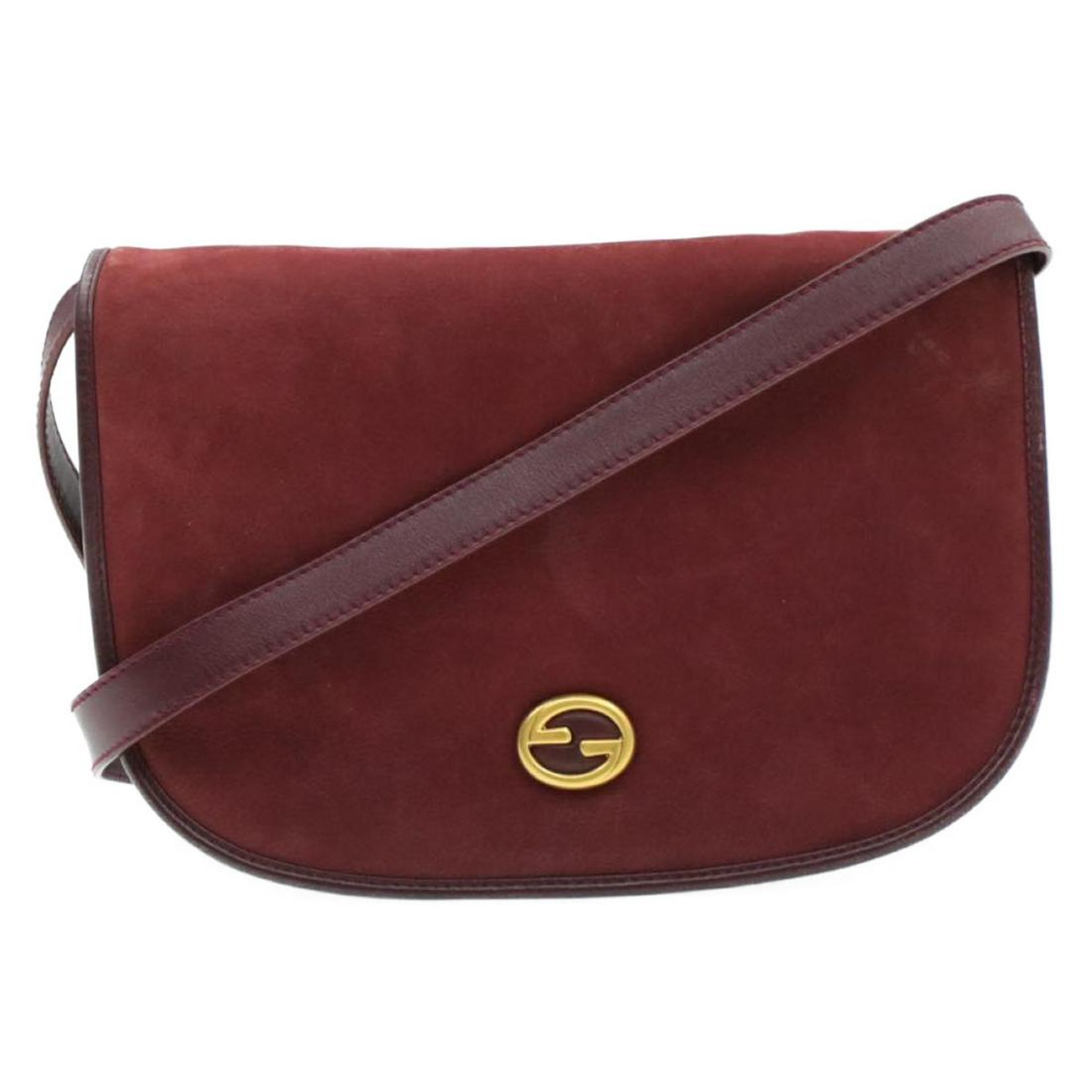 Authentic GUCCI SuÃ¨de Shoulder Bag: Brand: GUCCI Material: SuÃ¨de Style: Shoulder Bag Color: Wine Red Size(inch): W9.44 x H7.48 x D2.36â€³ / Shoulder Drop 19.29â€³(Approx) Country of Origin: Italy Accessory: Instruction Manual