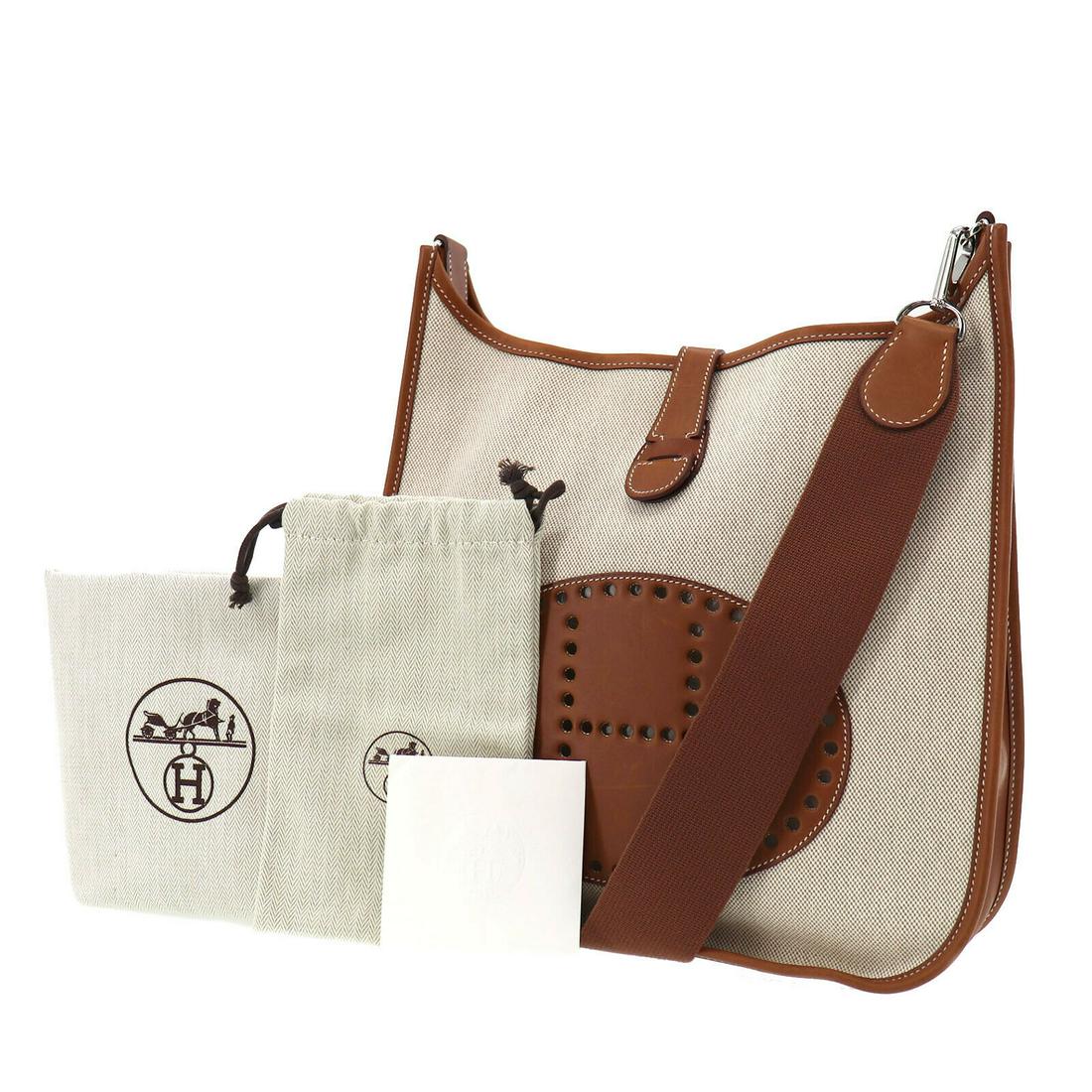 Authentic HERMES EVELYN E Toile H Canvas, Leather: Brand: HERMES Material: Toile H Canvas, Leather Style: Shoulder Bag Color: Beige, Brown Size(Inch): H 11.8 x D 2.7 x L 12.2Shoulder. : 32.2 Country of Origin: France Come with: Dust Bag 2Instruction C